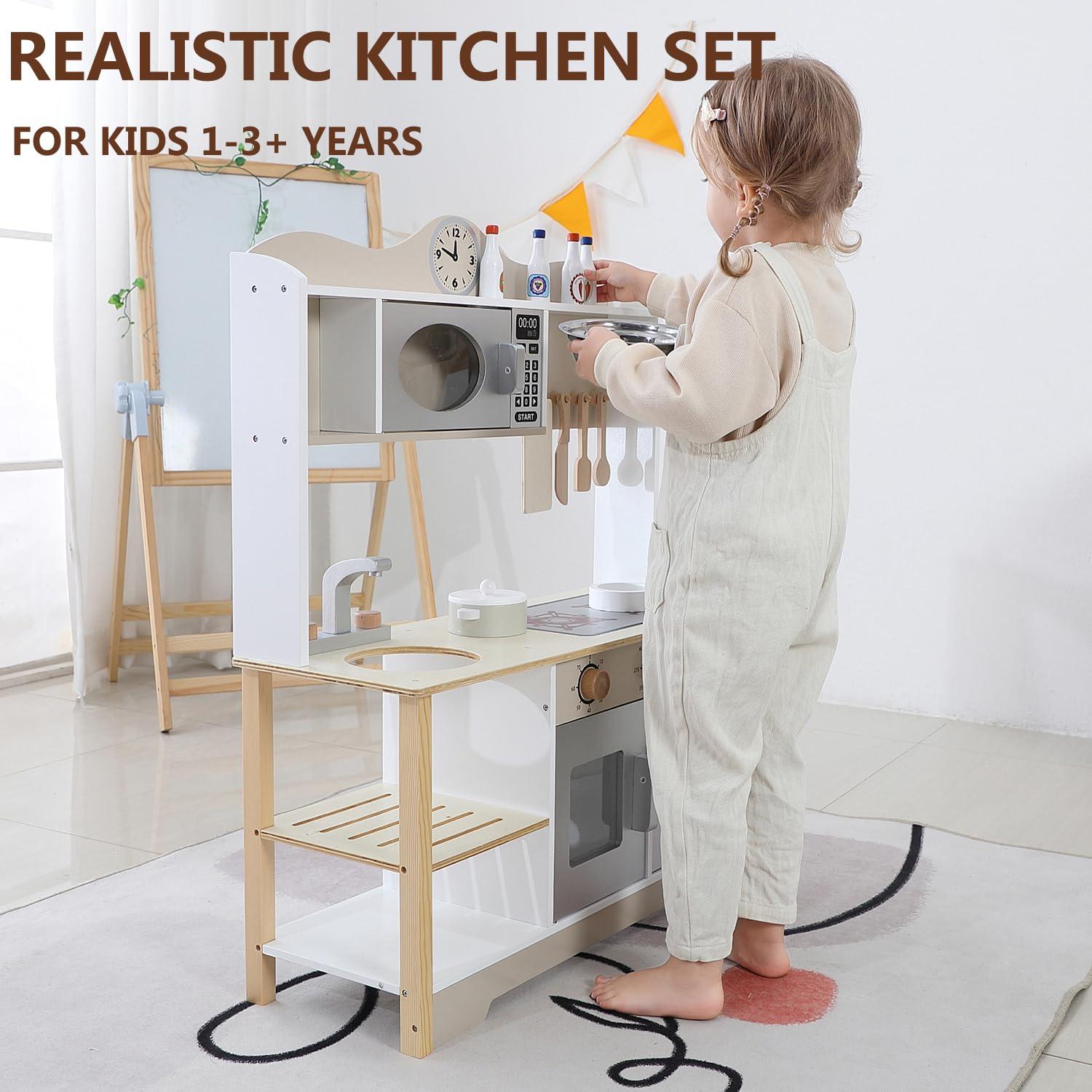 lukazoo Wooden Play Kitchen, Kids Toy Kitchen Cooking Set, Kids Play Kitchen Pretend Play Set, Pretend Kitchen Playset for Toddlers Boys and Girls