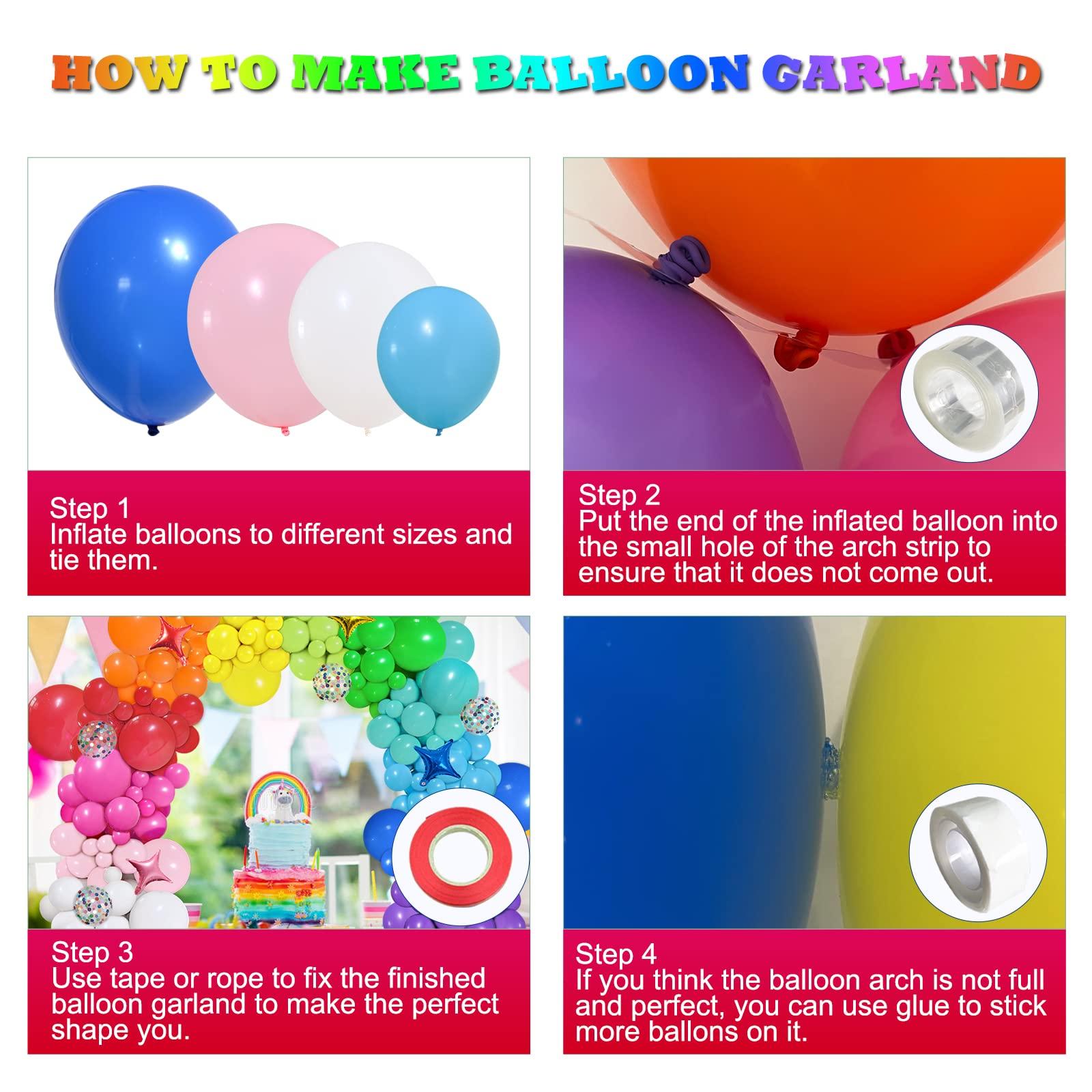 PERPAOL PERPAOL 146pcs Rainbow Balloons Garland Arch Kit, 12 Assorted Multicolor Balloons for Birthday Color Party Anniversary Festival Carnival Circus Decoration with Star Foil Confetti Balloons