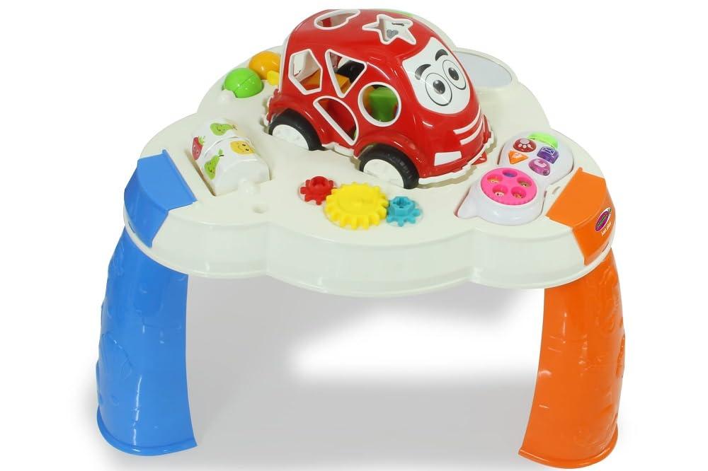 Jamara JAMARA Game Table with Shaped Car and Mobile Phone - Promotes Fine and Gross Motor Skills, Music, LED Light Effects, 10 Shapes in 5 Colours, Mirror, Smooth-Running Plastic Wheels, 13 Pieces