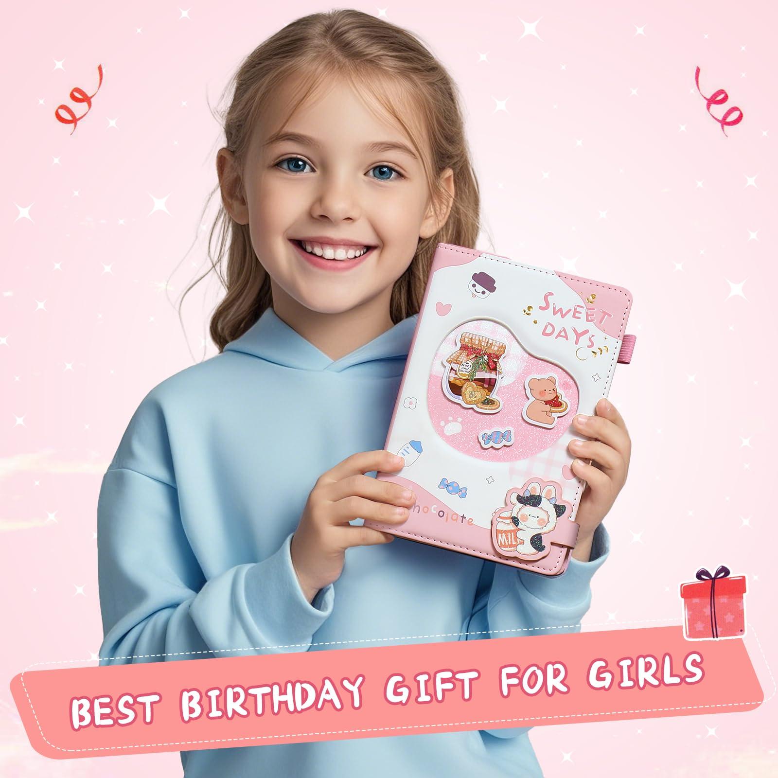 Perfect Care Cute Journal Notebook, Kawaii Journal Notebook Sweet Days Series, PU Leather Cover Journal Diary Notebook with Magnetic Buckle 256pages (pink)