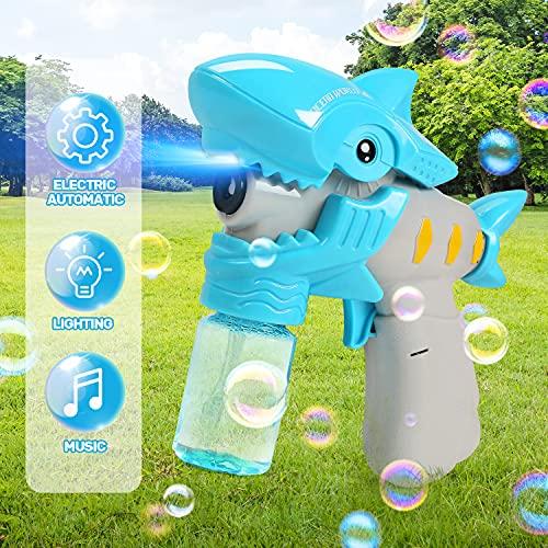 EagleStone 2 Bubble Gun for Kids,Light-Up and Musical Automatic Shark Bubble Blower Toys with 4 Bubble Solution,Fun Summer Outdoor Party Gift for 4 5 6 7 8+ Years Old Toddlers Boys Girls Bubble Maker Machine