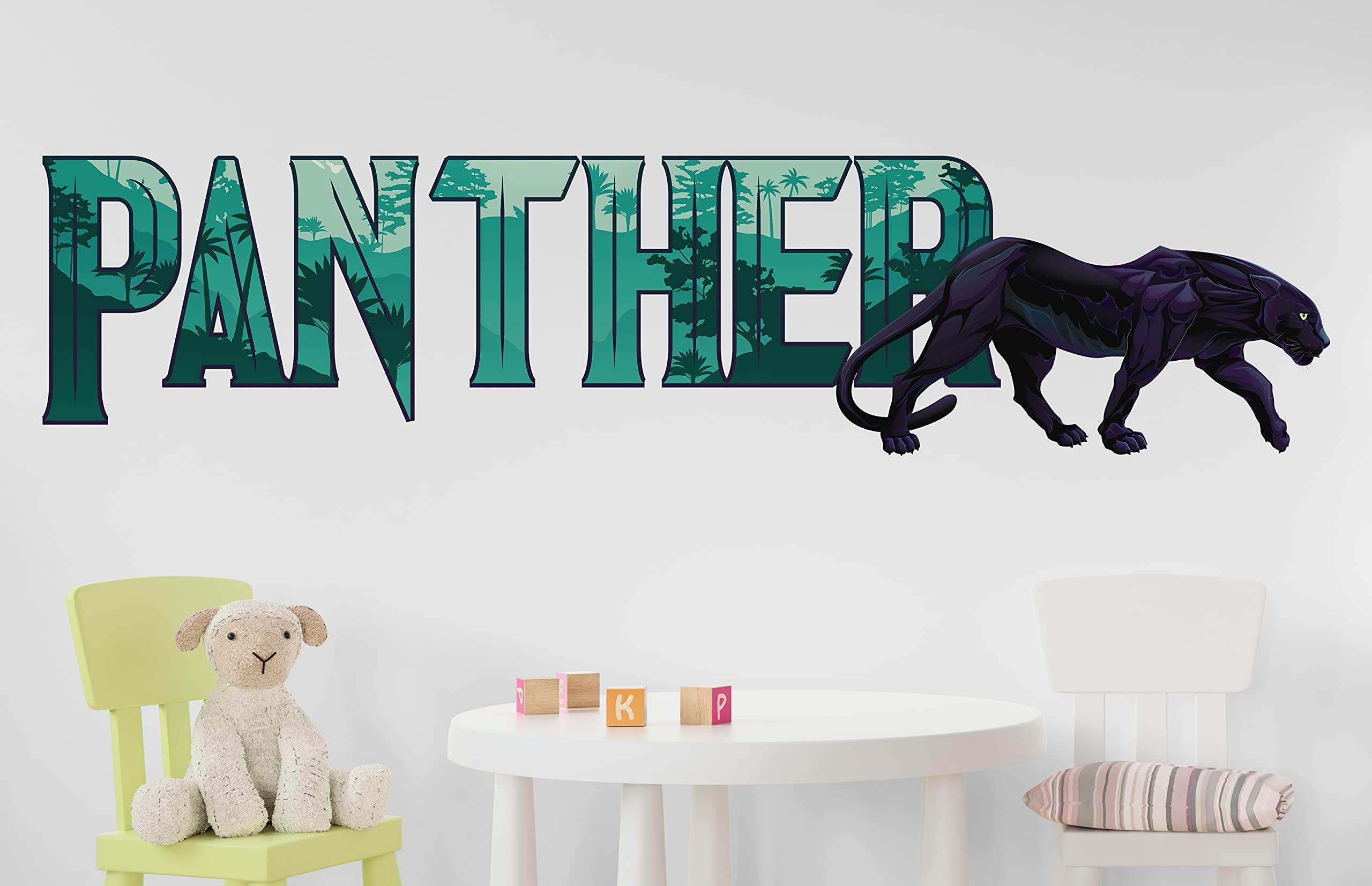 Kyle Cornhole Animal Panther Wall Decal, Custom Name, Panther Nursery Wall Sticker, 3D Print Wallpaper, Black Puma Cat Home Decor Bedroom, Wall Art Smash KA674 (Medium 38 W x 14 H I)