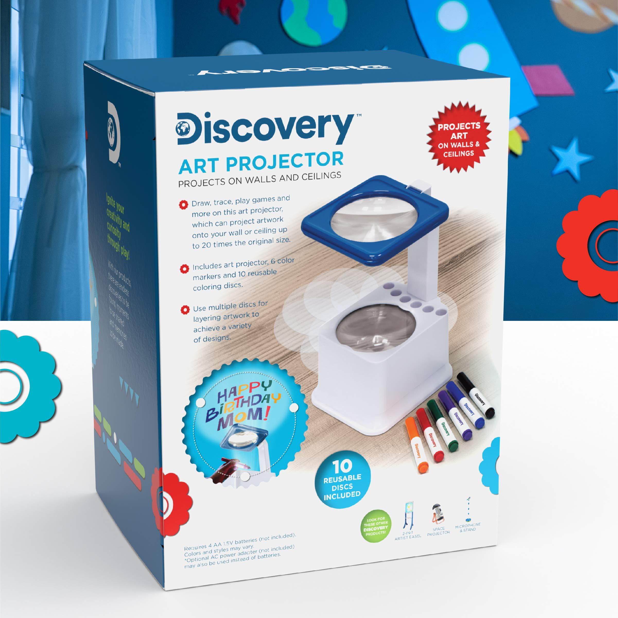 Discovery Kids Discovery Kids Art Projector with Six Dry Erase Markers and 10 Reusable Drawing Discs, Draw on Reusable Transparent Sheets, Magnify and Project Art onto Ceilings, Walls, and More