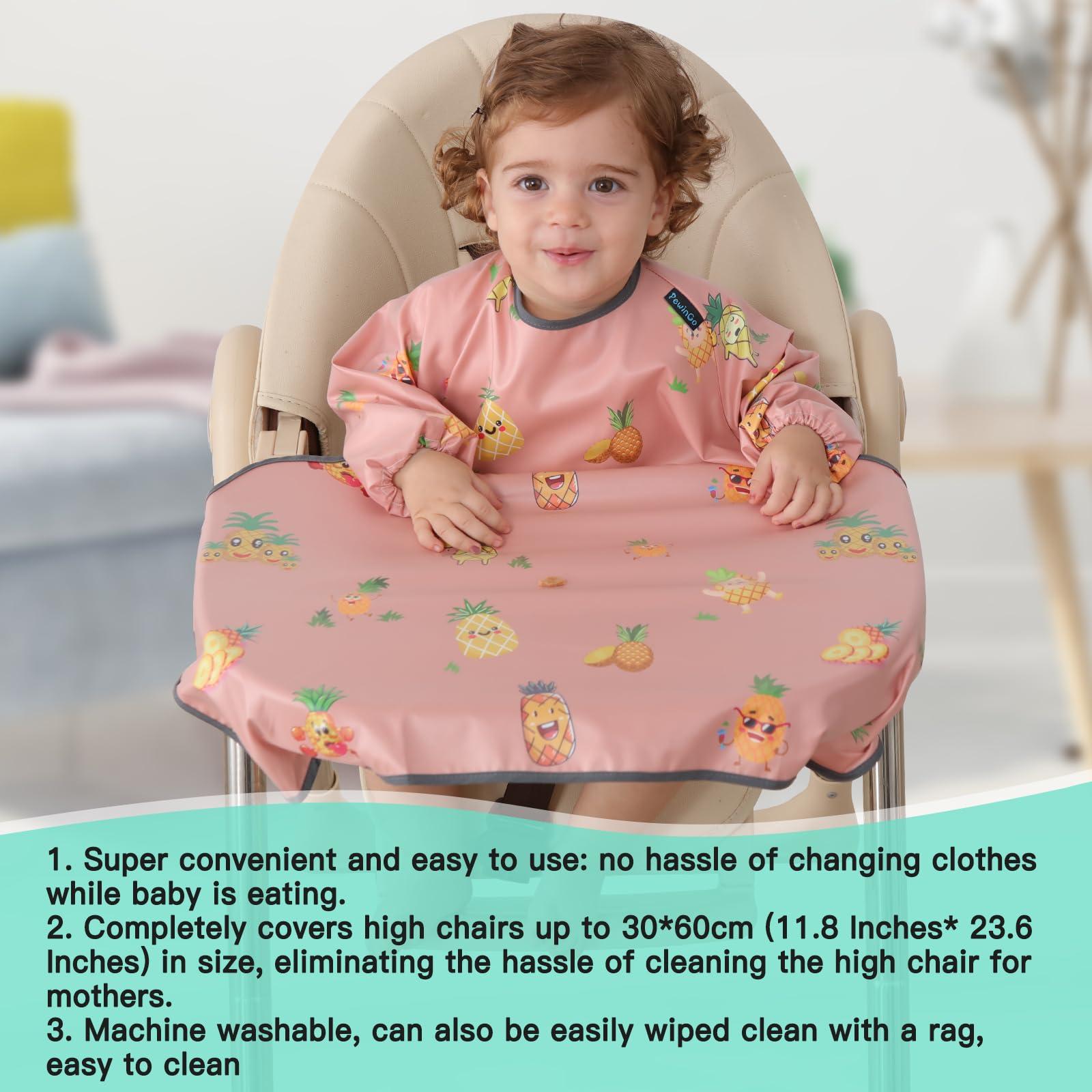 PewinGo PewinGo Weaning Bib & BLW Attaches and Fully Cover to Baby Highchair, Long Sleeves Bib with Waterproof, Machine Washable & Comfortable,Easy to Clean, Suitable for Baby Infant-Pink