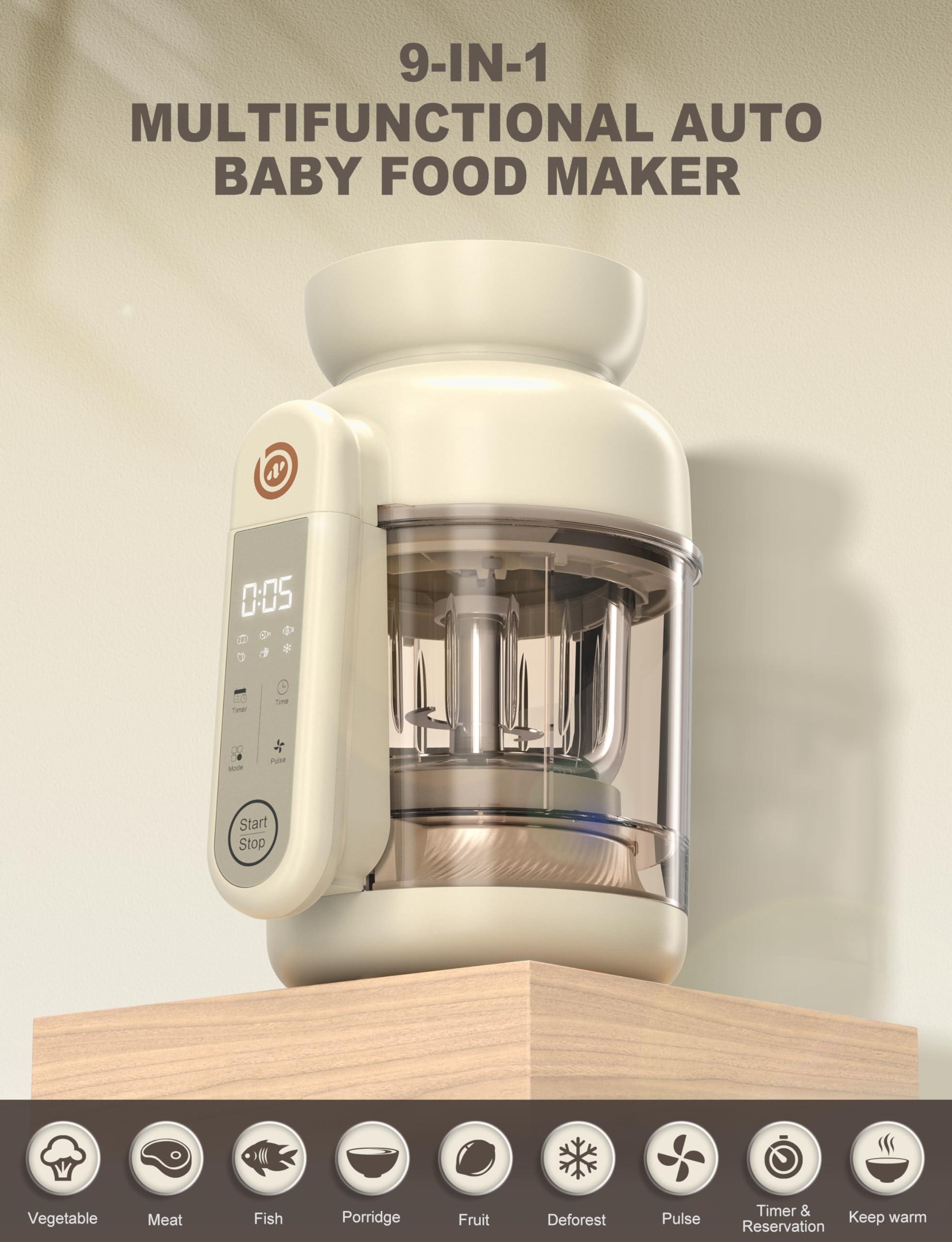 BABYNUTRI Babynutri Auto Baby Food Maker, Glass Baby Food Mills, Baby Blender & Steamer and Puree Maker with Auto Cooking, Easy Cleaning, Dishwasher Safe, Cook at Home, Touch Screen Control