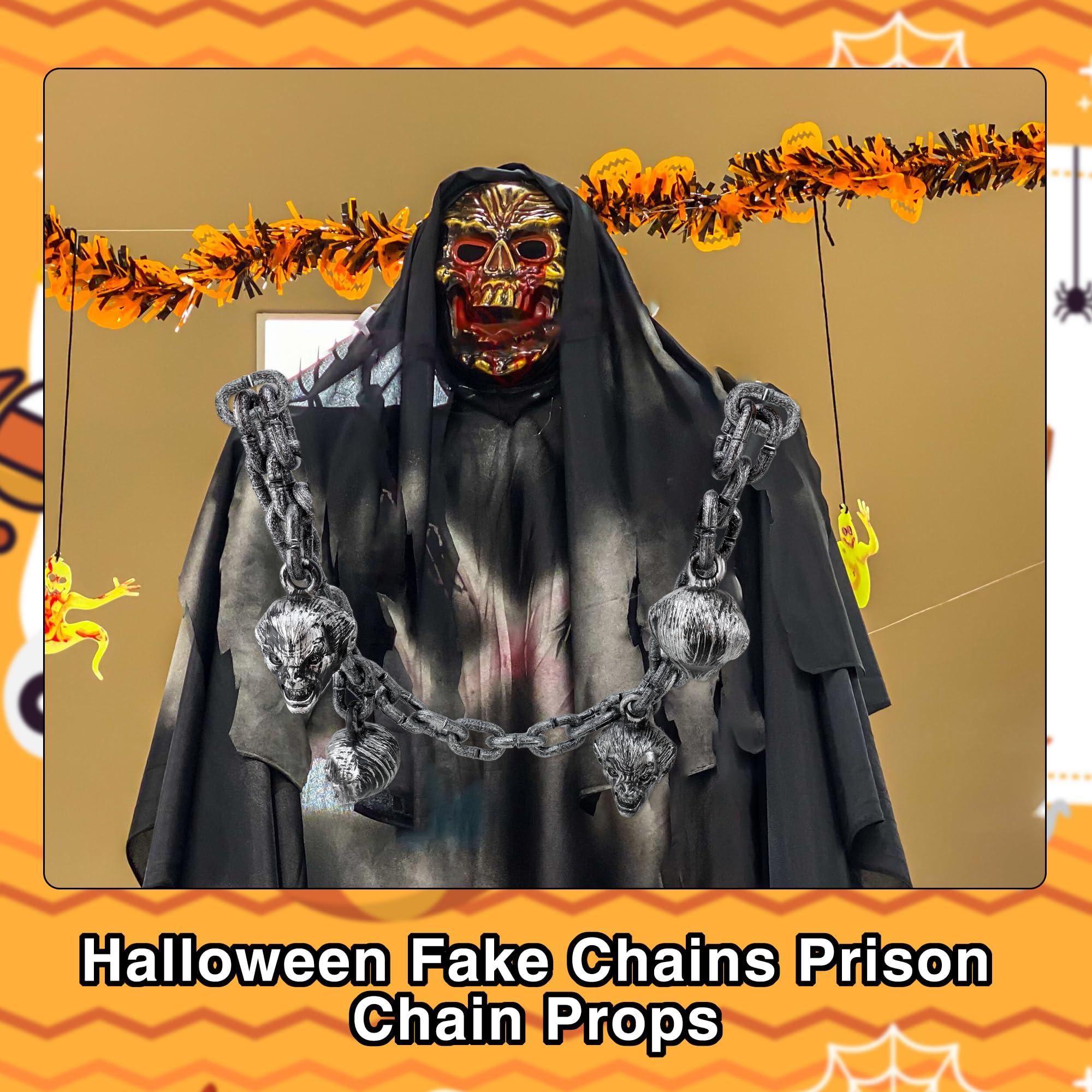 Restroma 6.6 Feet Plastic Halloween Chain Fake Prison Chain Halloween Decoration Chain Links with Skulls for Halloween Party Decoration Cosplay Props