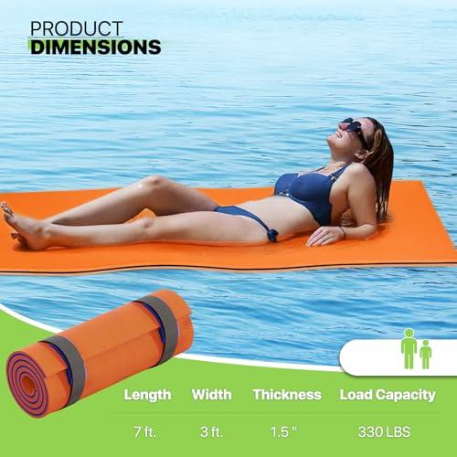Magshion Magshion Lake Float for Adults 7x3 Ft XPE Foam Water Floating Pad for Beach, Ocean, Lake and Boating, High Density Float Pad with Elastic Cord and Storage Straps, Orange