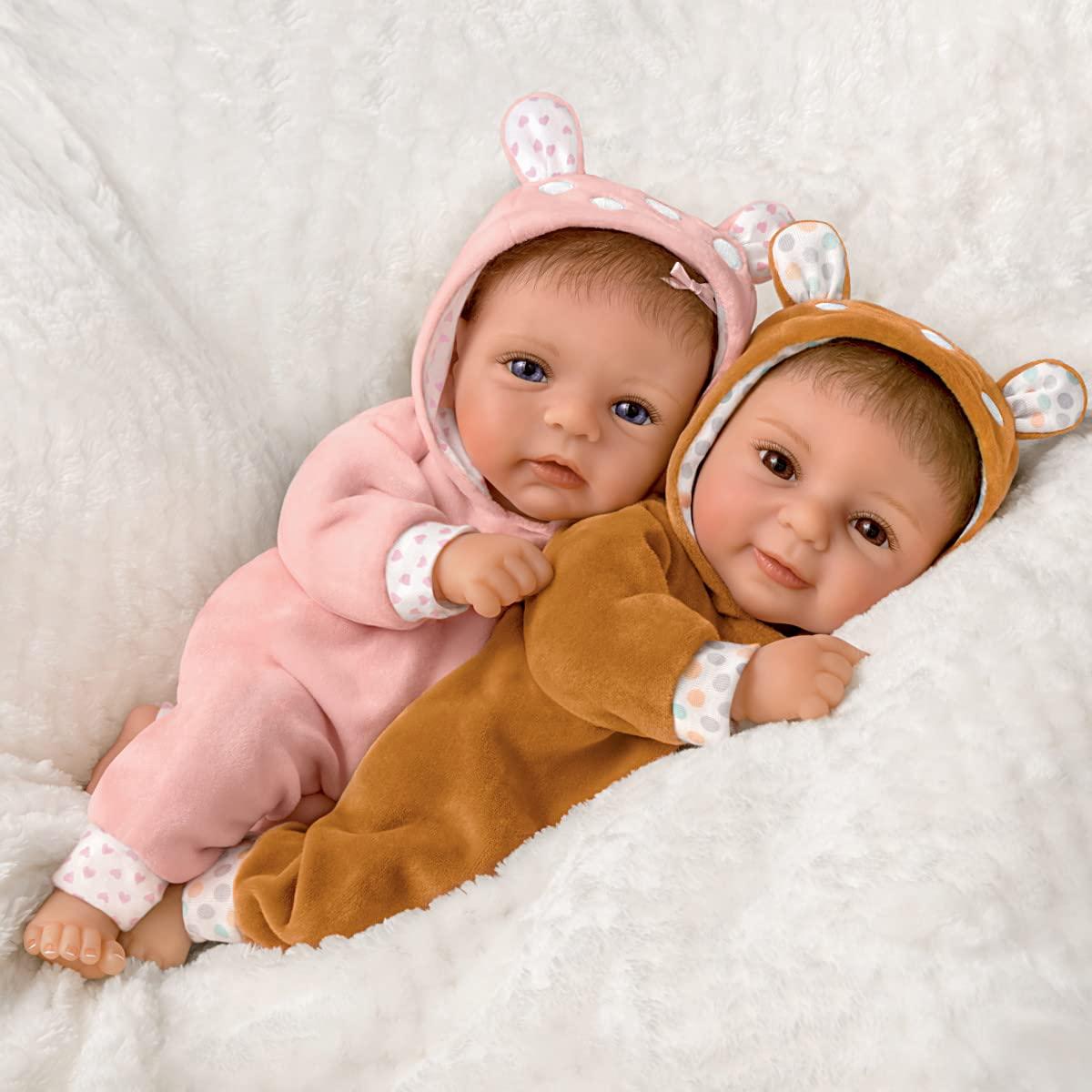 The Ashton - Drake Galleries So Truly Real Sherry Rawn Oh Deer! The Twins are Here! Vinyl Baby Doll Set Featuring Deer Inspired Outfits