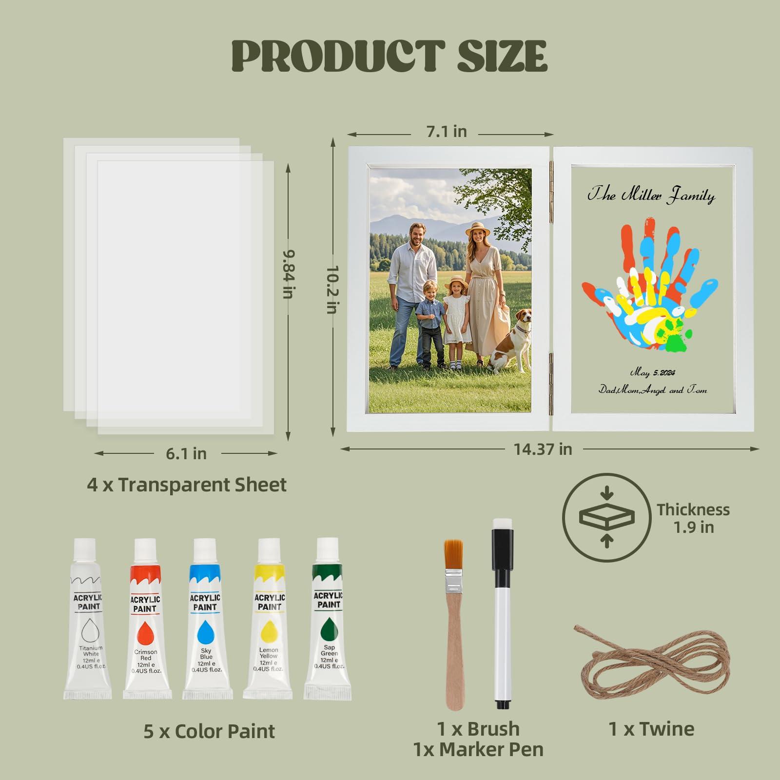 Nabance Family Handprint Kit, DIY Baby Hand and Footprint Handmade Keepsake Wooden Frame, Family Gifts with 5 Non-Toxic Baby-Safe Paint, Ideas Gift for New Parents Couple Friends