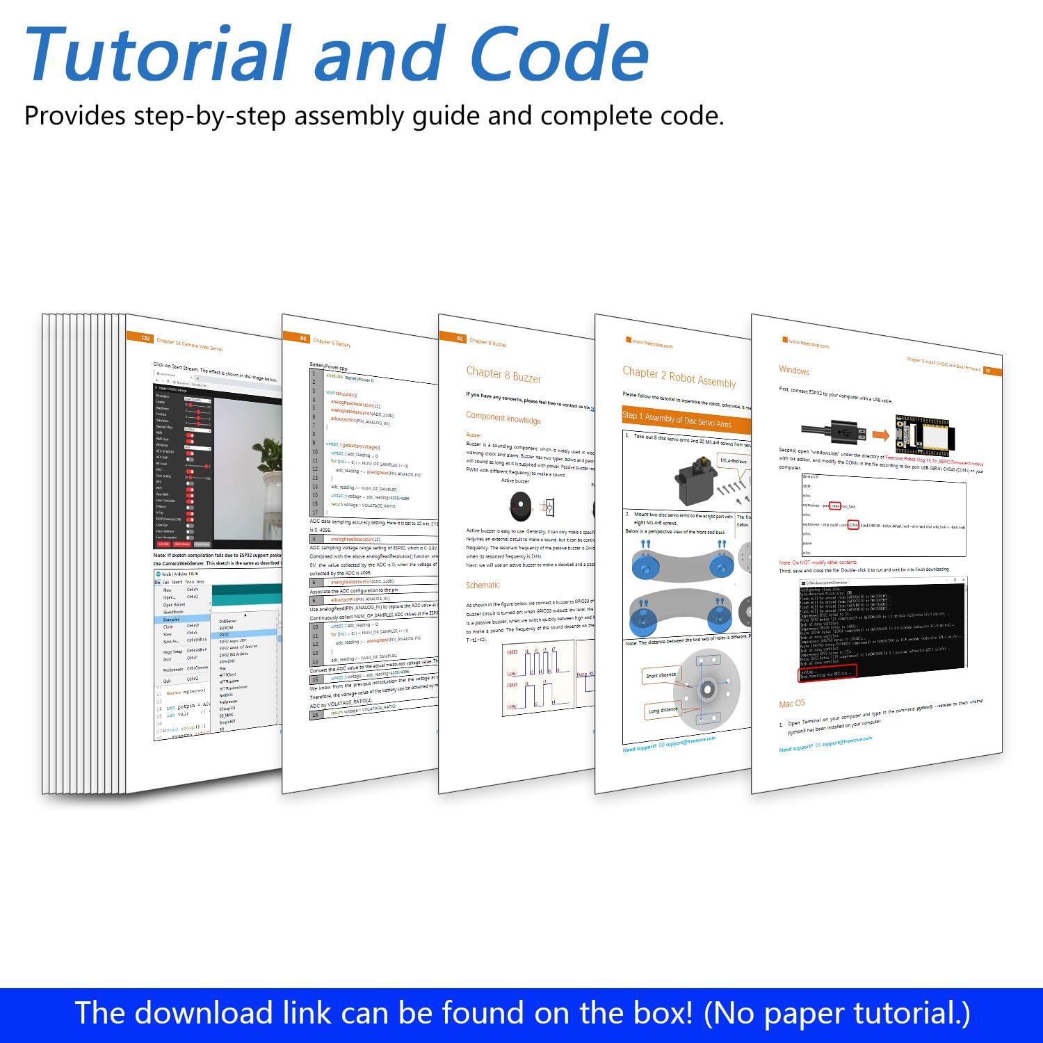 FREENOVE FREENOVE Robot Dog Kit for ESP32-WROVER CAM (Included), Dual-core 32-bit 240 MHz Microcontroller, Walking, Camera, Touch Sensor, Ultrasonic Ranging, Buzzer, RGB LED, Servo, App