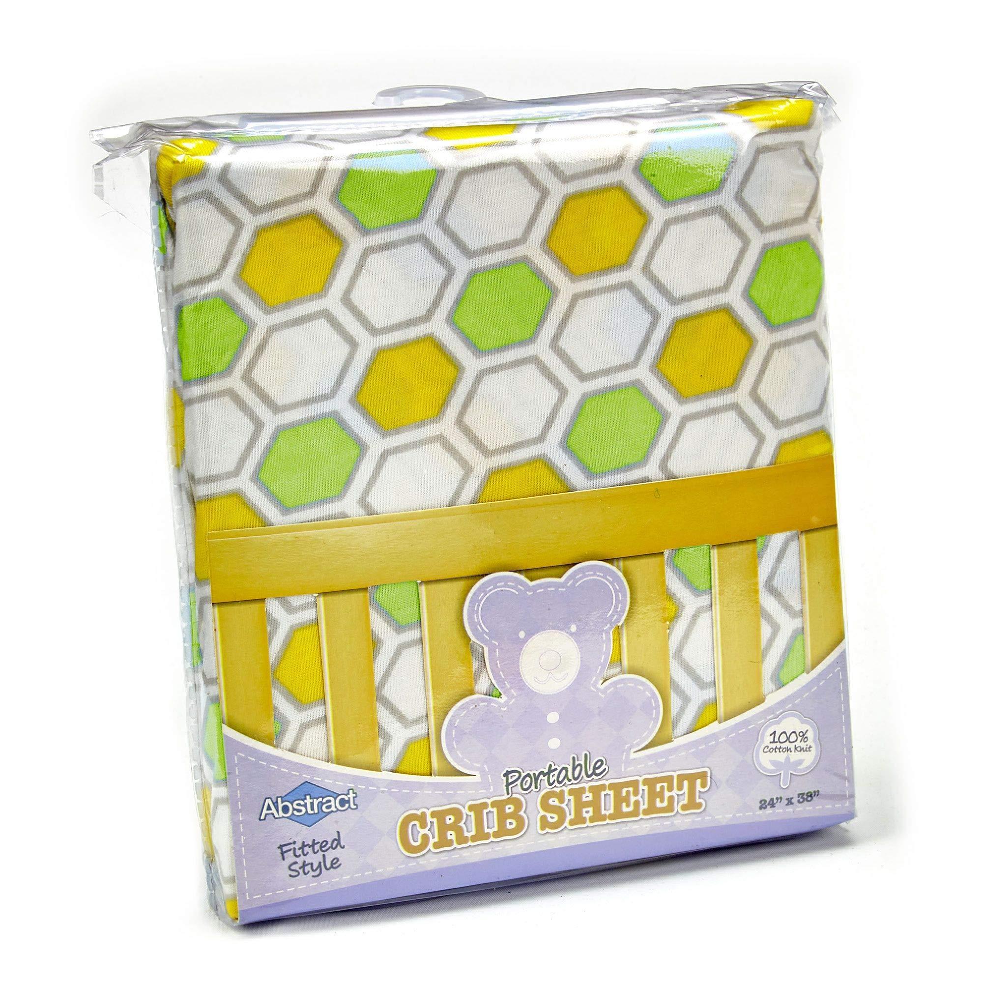 Abstract Fitted Crib Sheets for Portable Crib Super Soft, 100% Jersey Cotton 24 x 38 for Boys and Girls, Fits Mini Mattresses - Covered Elastic Hem Green Honeycomb by Abstract
