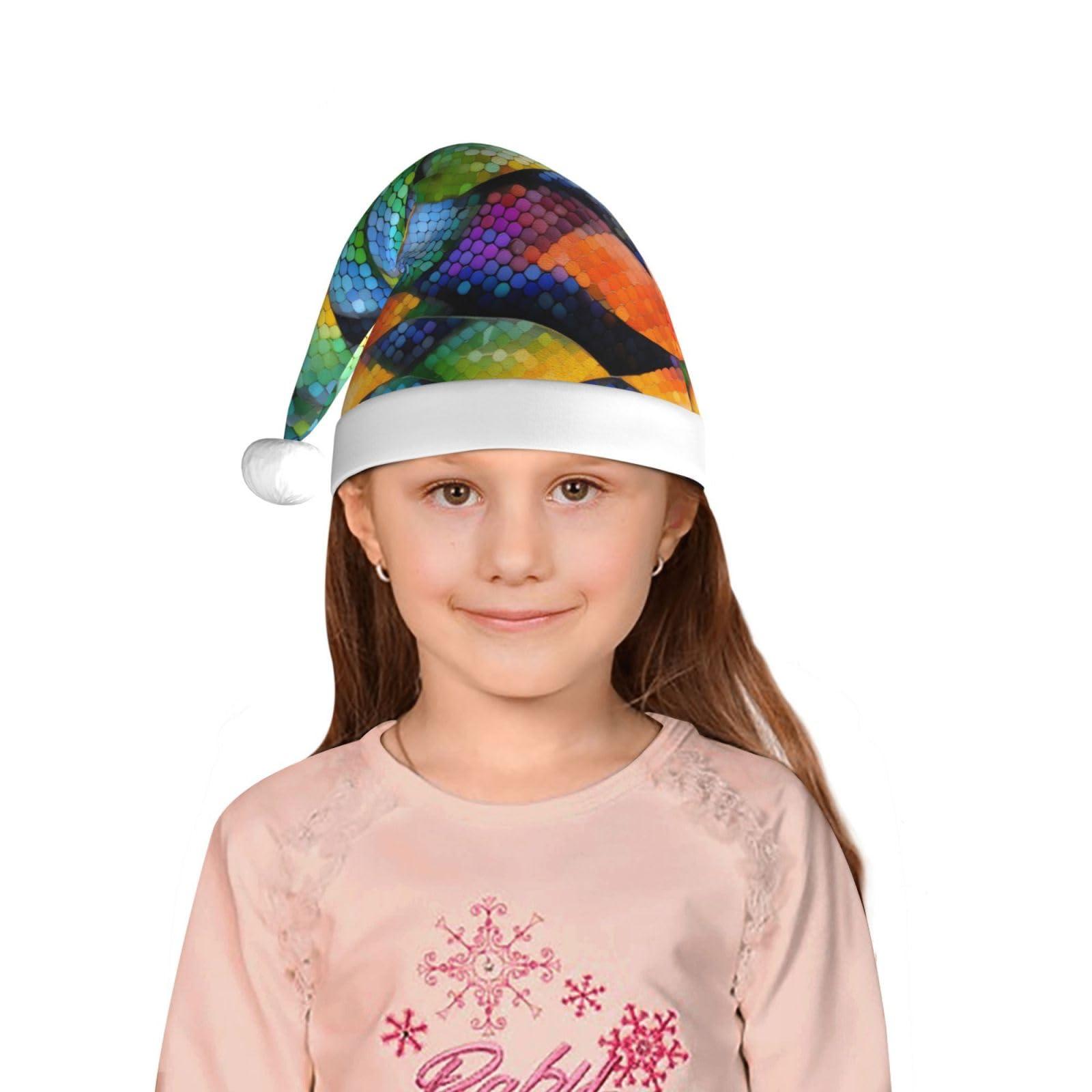 DngSer DngSer Rainbow Fish Scale Classic Santa Hat - Plush Christmas & New Year Headwear - Perfect Xmas Party Supplies & Favors