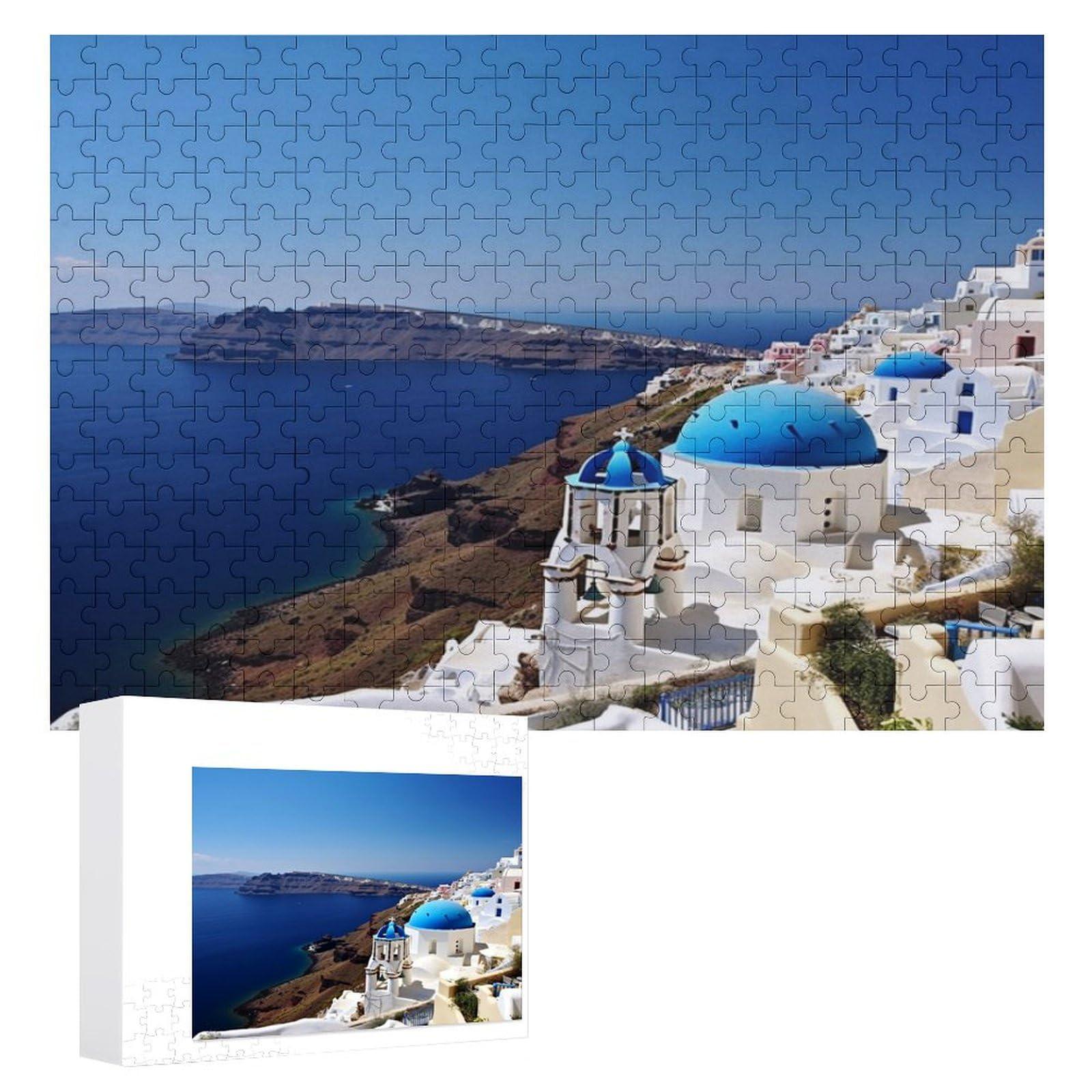 LXTDPBK LXTDPBK Puzzle Personalized Photo Puzzle 1000/500/300 Pieces Santorini Greek Island Sea View Pet Puzzle for Adults Wooden Wedding Puzzle Family Reunion Puzzle for Halloween Holidays Wedding Gift
