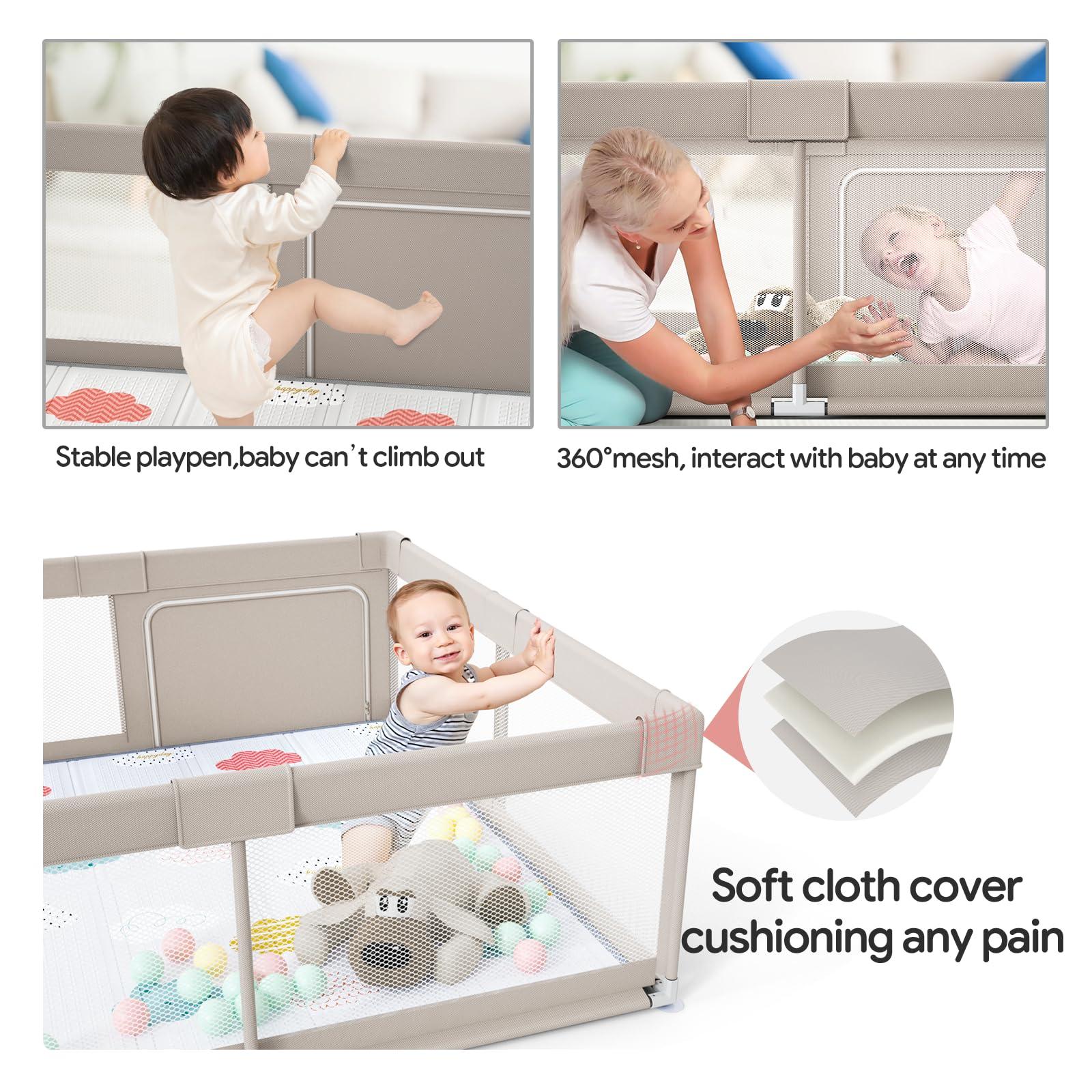 Fodoss Baby Playpen with Mat, 59x59inch Playpen for Babies and Toddlers, Kids Play Pen, Extra Large Baby Playpen,Baby Fence,Big Playpen for Infants with Gate,Playard for Baby