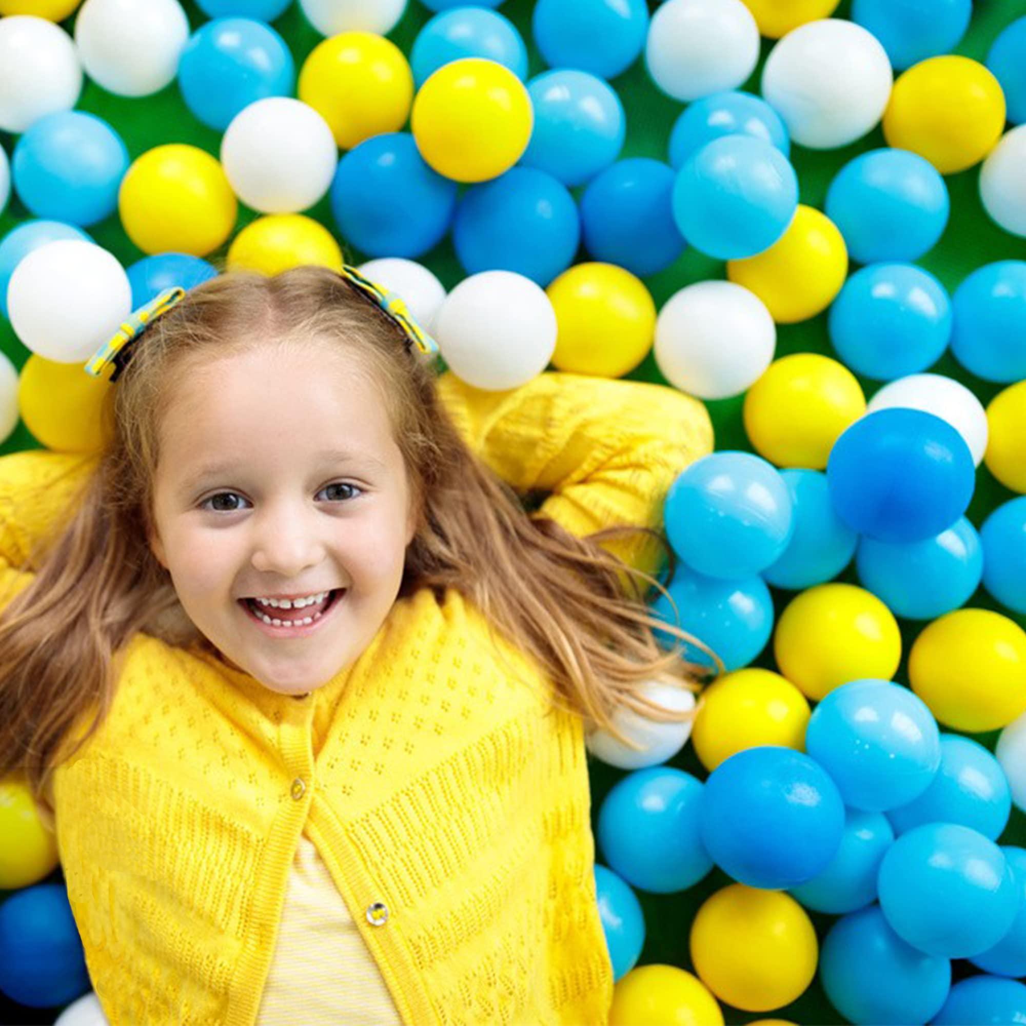YUFUL Ball Pit Balls 1000 Count for Kids, Plastic Balls for Ball Pit, 2.2-Inch Crush Proof Play Balls BPA Free Non-Toxic, 4 Kinds of Bright Color Ocean Balls Include a Reusable Net Bag (Yellow Type)