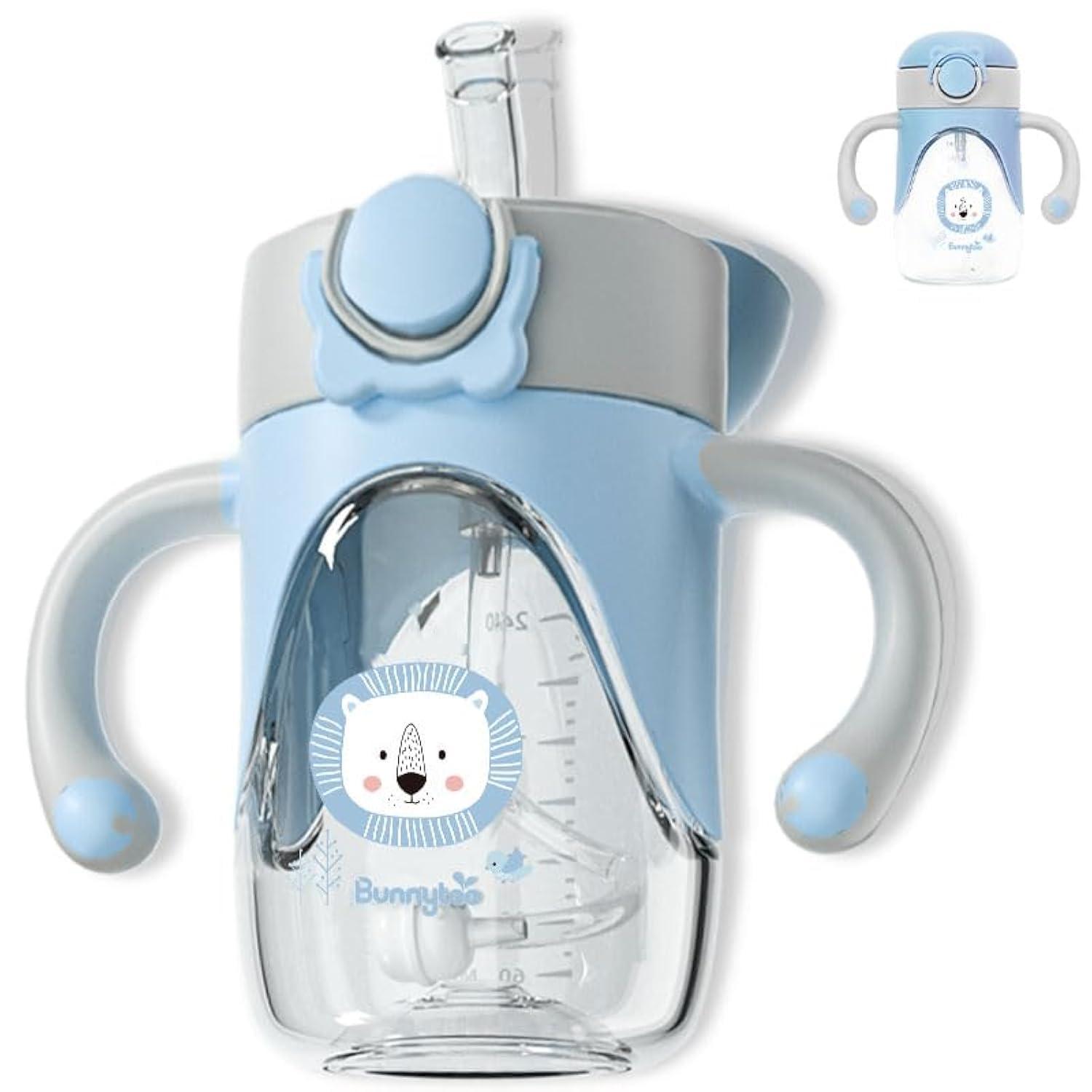 Bunnytoo Weighted Straw Sippy Cup for 6-12 Months, 8oz Toddler Cup with Handles, Spill Proof & BPA-Free, Easy-to-Clean Baby Straw Cup for 1+ Year Old, Transition Cup for Infant Drinking (Blue)