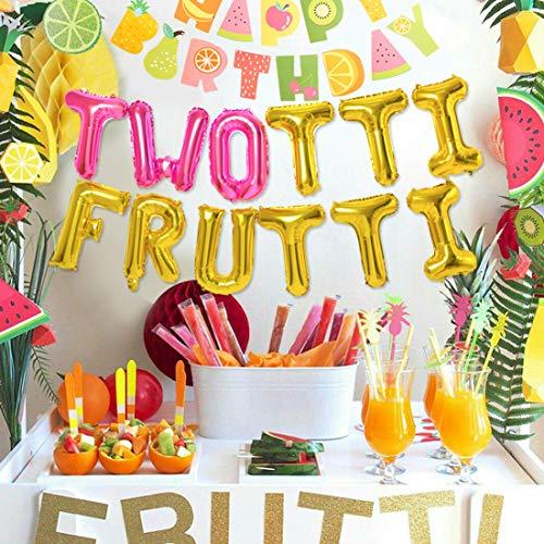 Sursurprise Tutti Frutti Party Decoration Kit Twotti Frutti Balloon Happy Birthday Banner Two Cake Topper for Girl’s Fruit 2nd Birthday