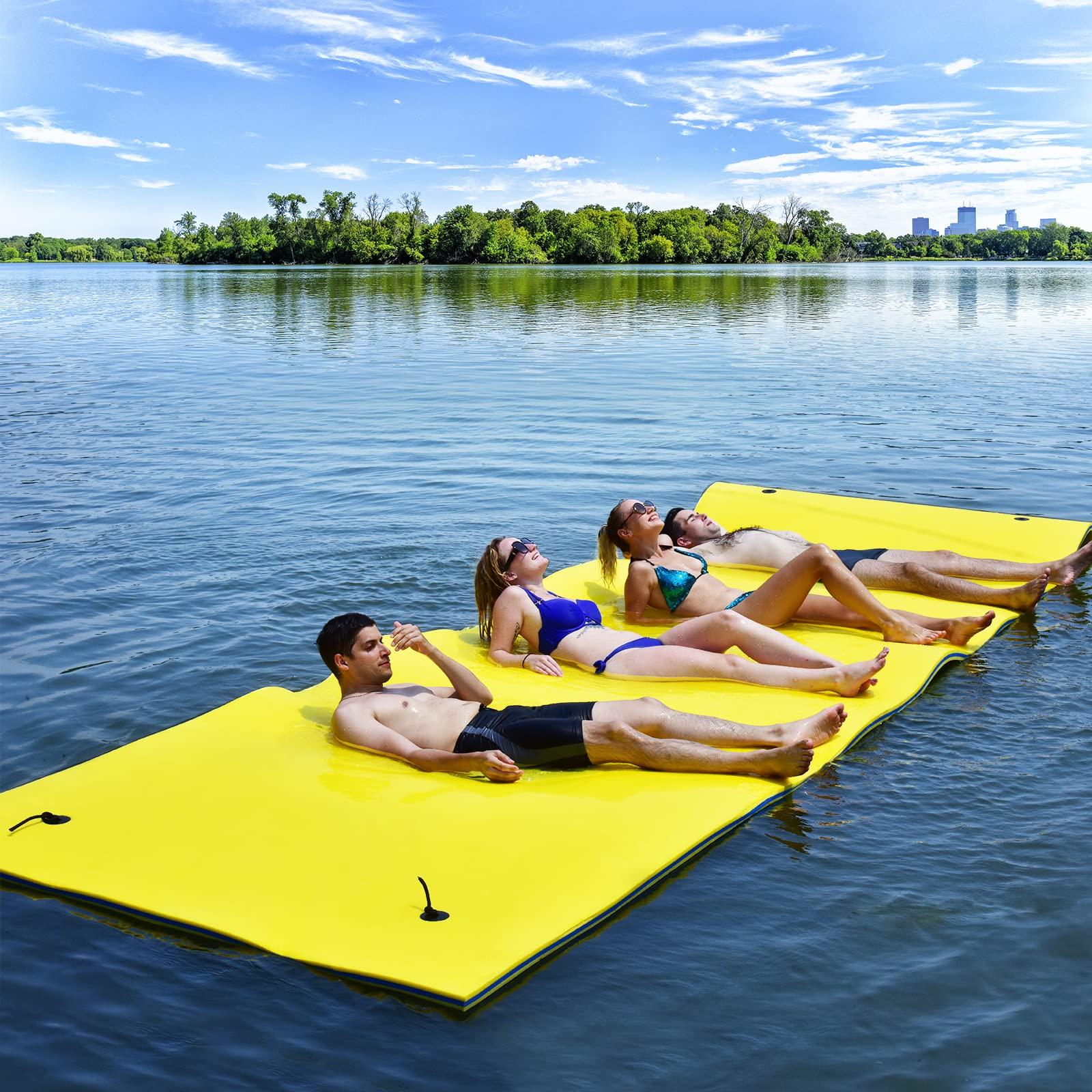GLACER GLACER 9 x 6 feet Floating Water Mat, 3 Layer Tear-Resistant XPE Foam, Durable Floating Water Pad for Water Recreation and Relaxation, Floating Mat for Pools, Lakes or Beaches (Yellow)