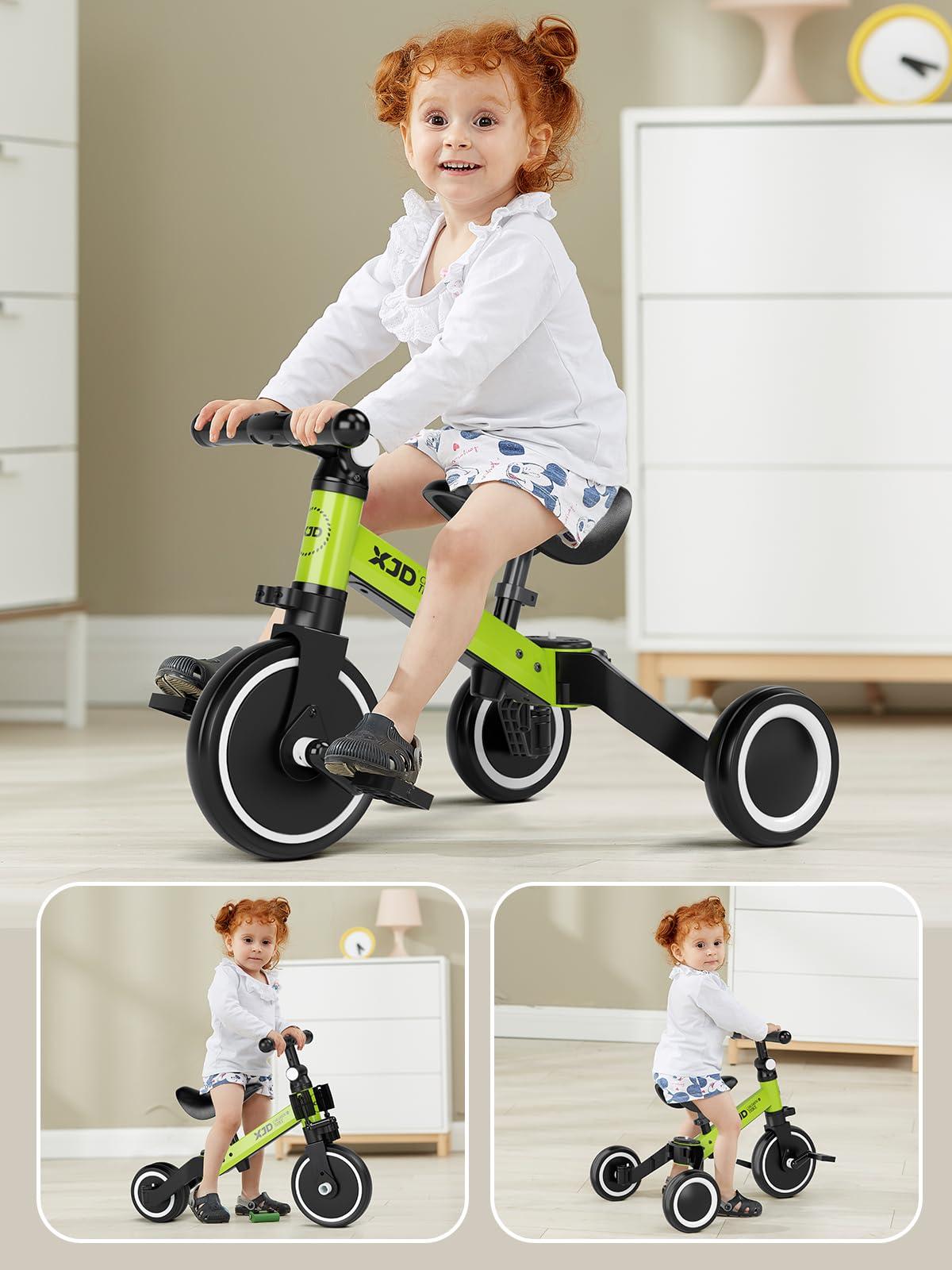 XJD XJD 5 in 1 Toddler Bike, Tricycle for Toddlers 1-3 with Adjustable Seat Height, Removable Pedals, Ideal Balance Bike Birthday Gifts and Toys for Boys and Girls (Green)