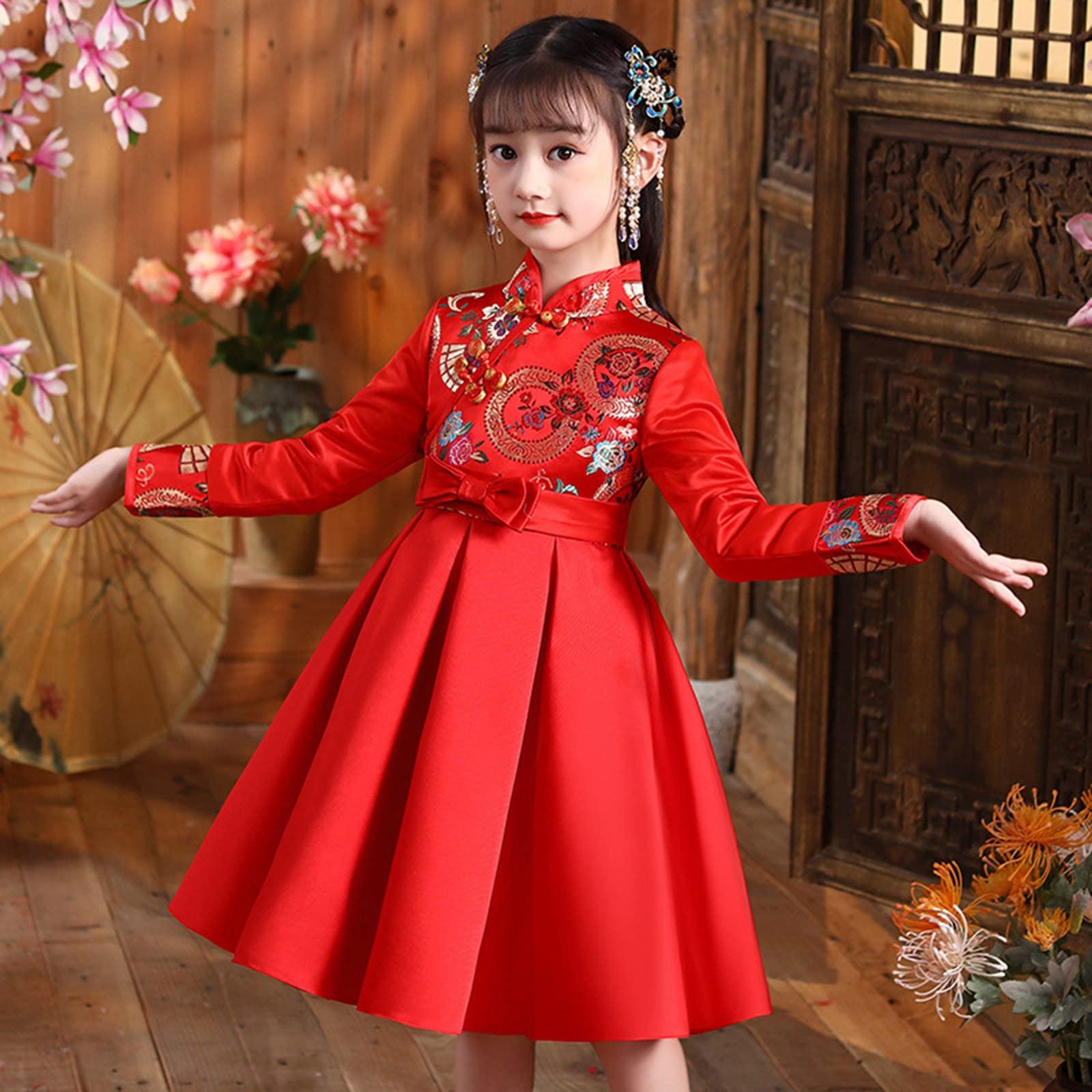Digood Toddler Baby Kids Girls Dress Chinese New Year Tang Suit Thick Warm Princess Dresses Costumes Party Clothes