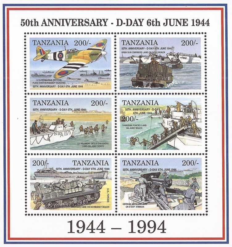 Tanzania Post WD09/28/20-Tanzania - 1994 D-Day - 2 Stamp Set, 3 6 Stamp Sheets, 3 Souvenir Sheets #1271-8