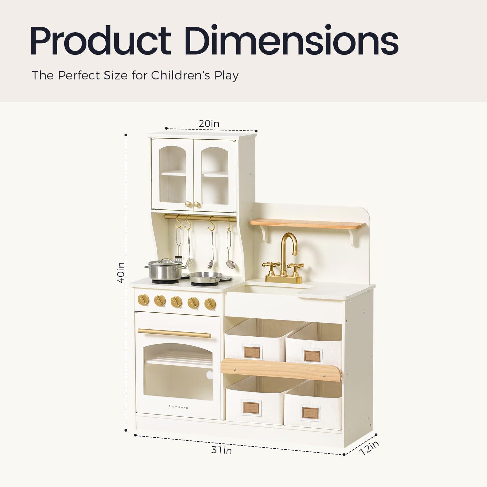 Tiny Land Tiny Land Play Kitchen for Kids, Wooden Play Kitchen with Toy Storage System, Toy Kitchen Set with Plenty of Play Features, Kids Play Kitchen Designed, Gift for Ages 3+