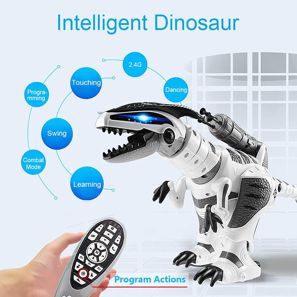 Dollox Dollox RC Interactive Dinosaur Robot - Programmable T-rex Toy with Fight Mode, Walking, Singing, Dancing, Shooting - Gift for 3-10 Year Olds