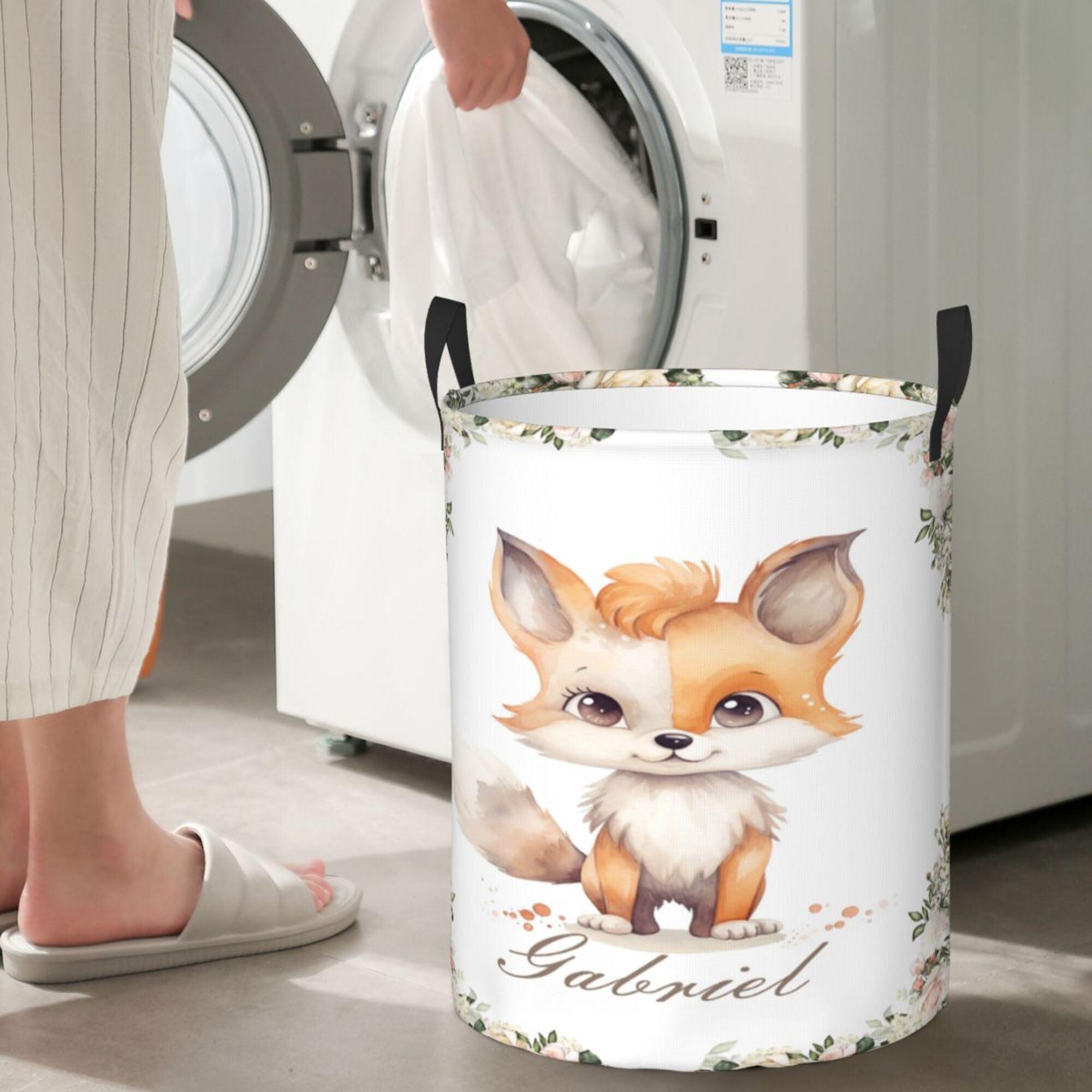 Novusopt Custom Fox Baby Laundry Hamper Personalized Nursery Laundry Hamper Basket for Boys Girls Name Nursery Storage Hamper for Laundry Clothes, Nursery Hampers Baby Gift Baskets