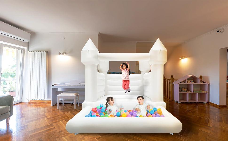 Connsann White Bounce House with Ball Pit 120x96x96 inch ASTM Certified White Bouncy Castle for Memorable Birthday Parties & Event (White, 11x8x7.8FT)