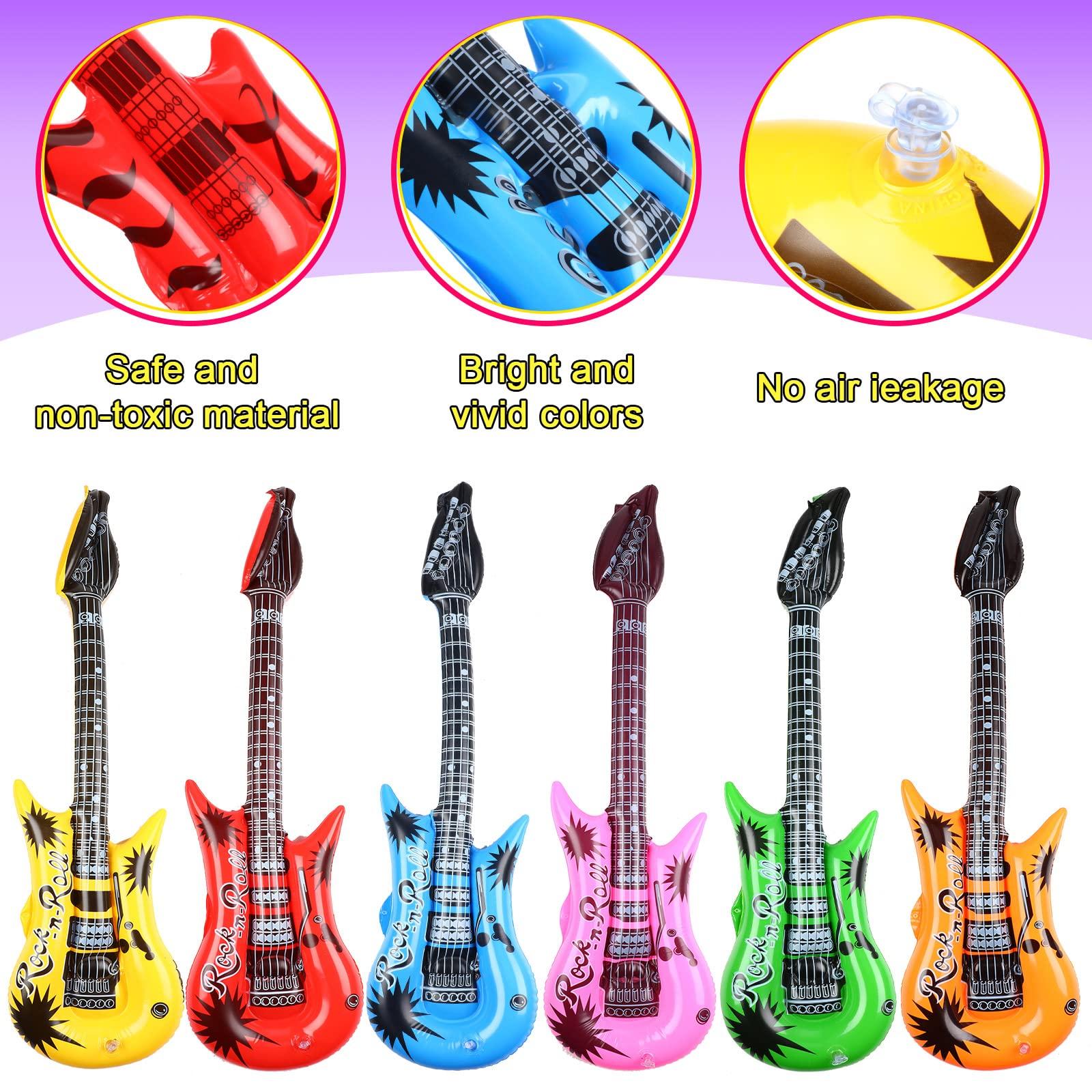 Seematn 42 Pcs Inflatable Rock Star Toy Set, Inflatable Party Props Musical Instrument 80s Party Decorations 90s Theme Party Decorations Including Inflatable Guitars Bass Guitar Saxophone Microphones and More