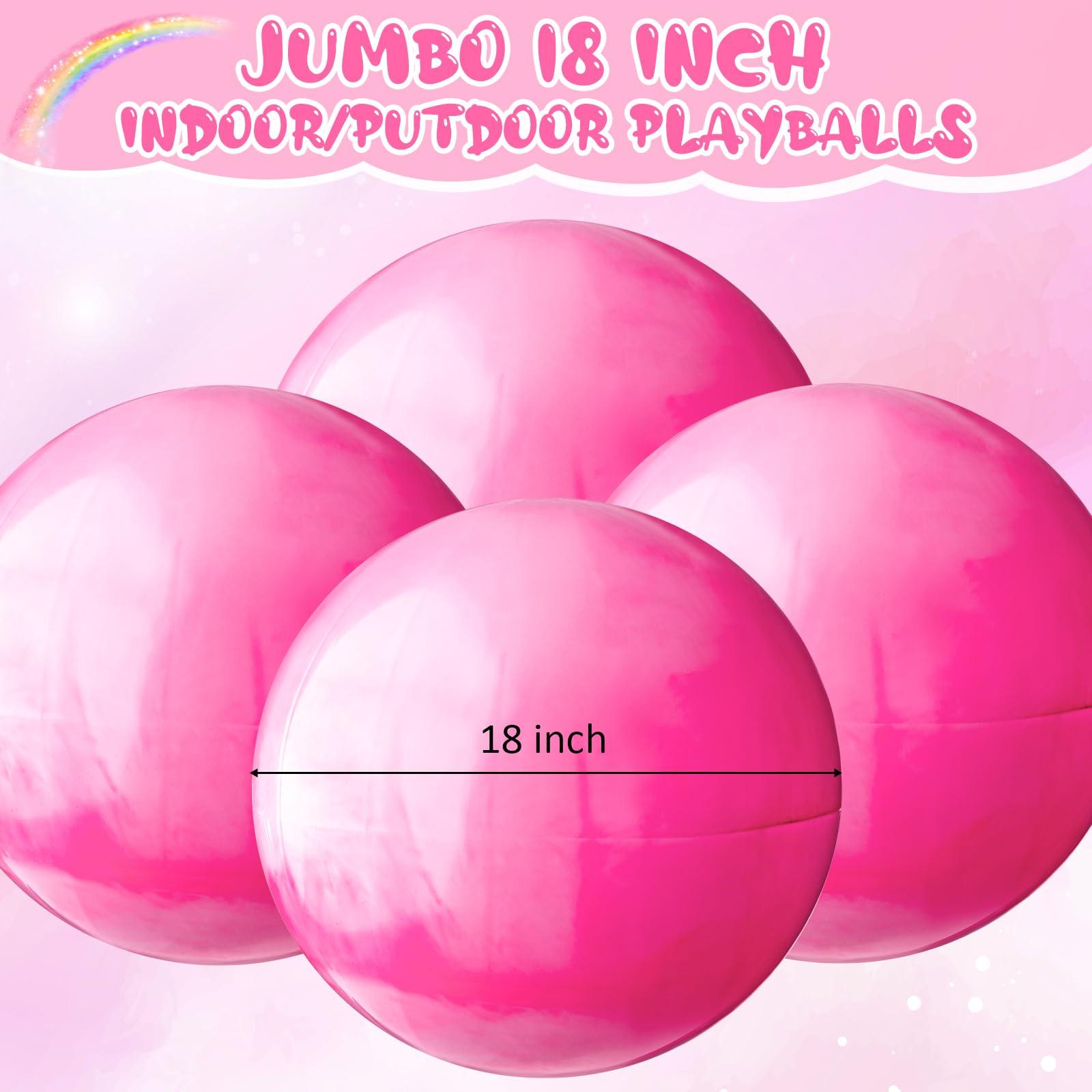 Chumia Chumia 18 Inch Fun Bouncy Balls 5 Pcs Rubber Inflatable Kick Ball Bouncing Sensory Balls with Hand Air Pump for Park Backyard Beach Indoor Outdoor Games Party Favors (Pink)