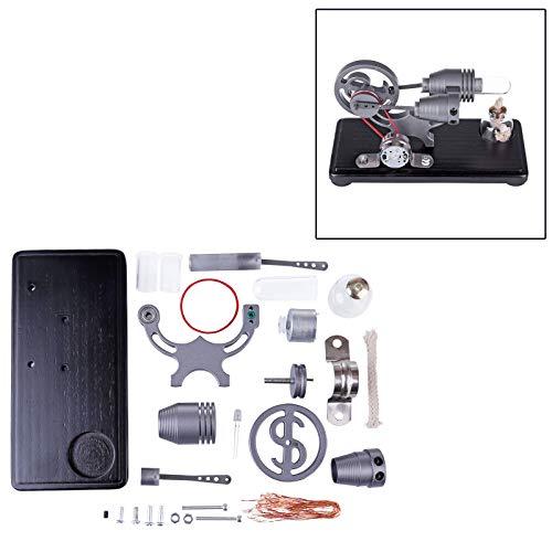 HMANE HMANE ?-Shape Stirling Engine Kit for Adults, DIY Unassembled Retro Generator Model Science Educational Toys with LED Lights, Grey