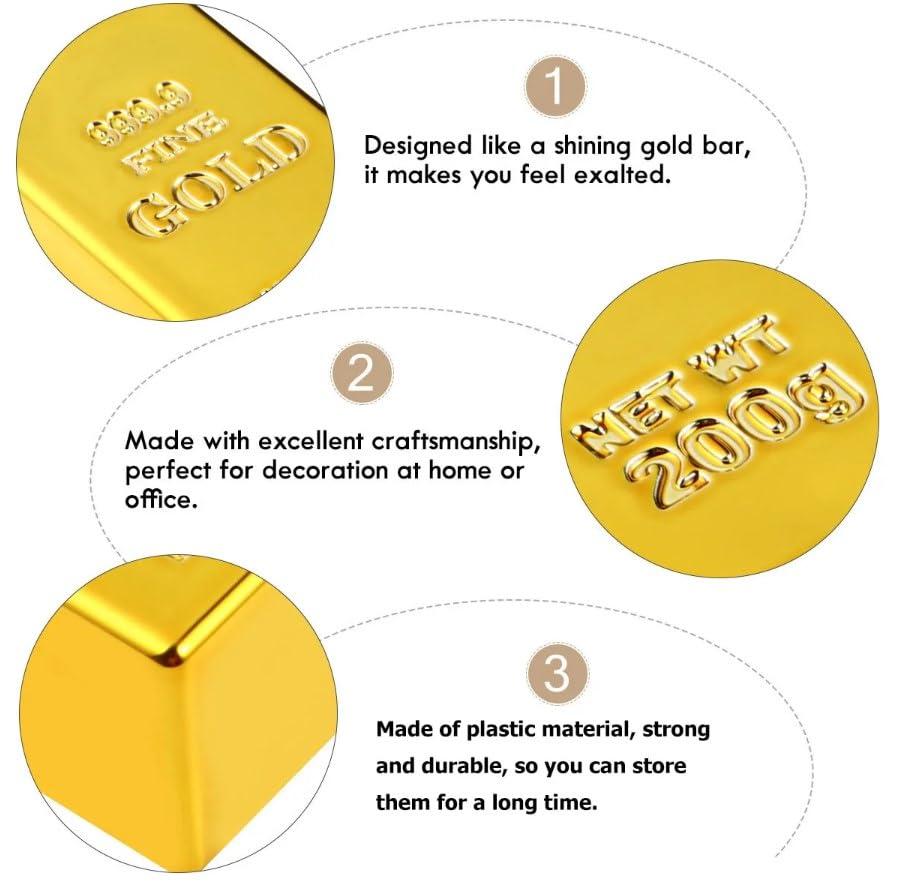 LUOZZY 2 Pcs Fake Gold Bar Replica Gold Bar Fake Golden Brick Bullion Plastic Golden Bar Props Novelty Gifts(16.5x7.6x4.8cm)