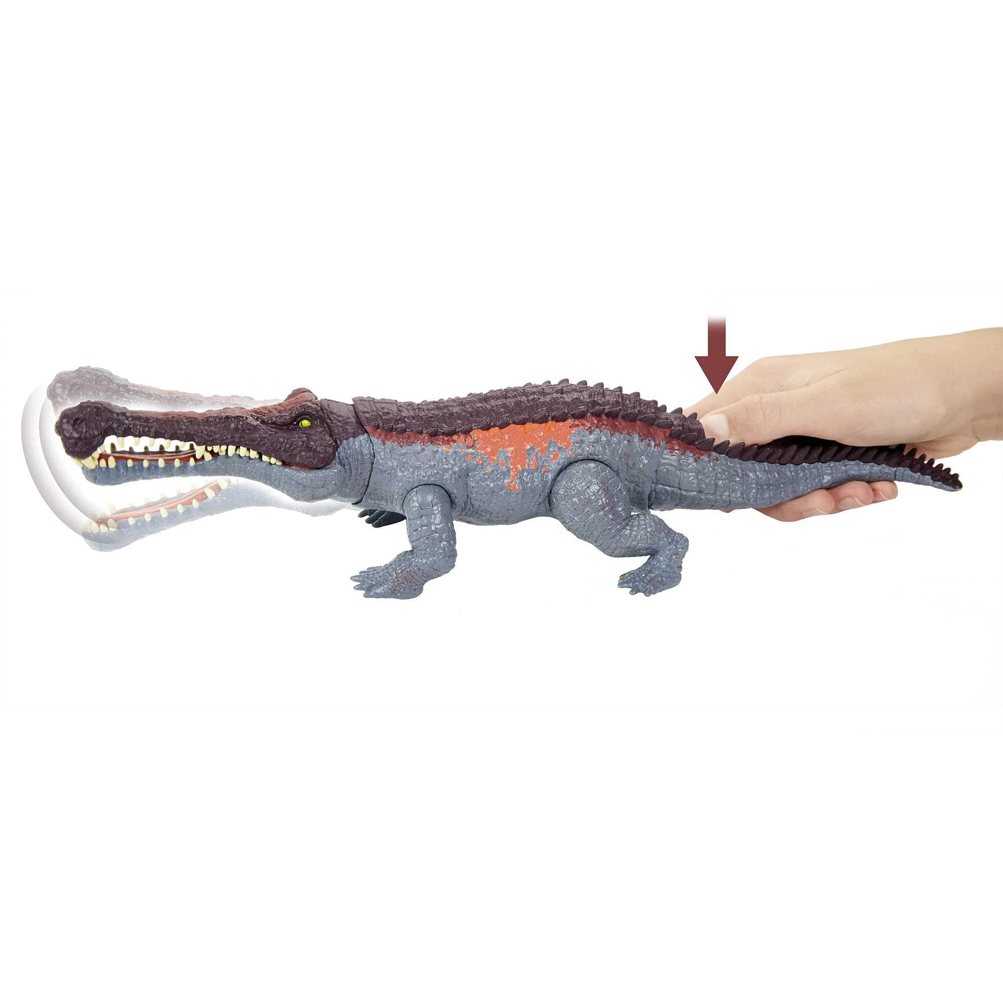 Jurassic World Toys Mattel Jurassic World Massive Biters Sarcosuchus Larger-Species Dinosaur Action Figure, Tail-Activated Strike & Chomp Action