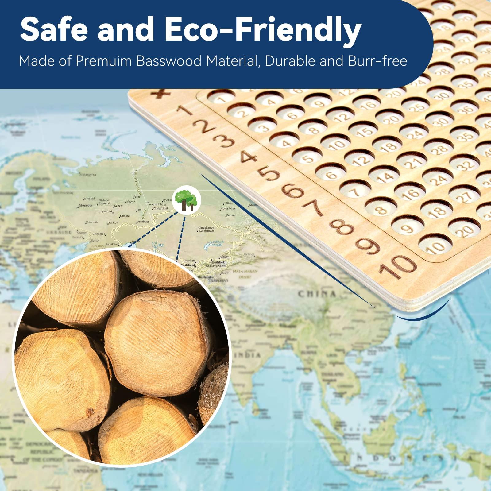 BAKAM BAKAM Wooden Multiplication Board Math Game for Kids 8-12, Math Manipulatives Set with 100PCS Flash Cards for Kids 6-8 Years Old, Montessori Counting Toy for Boys Girls Preschool Learning