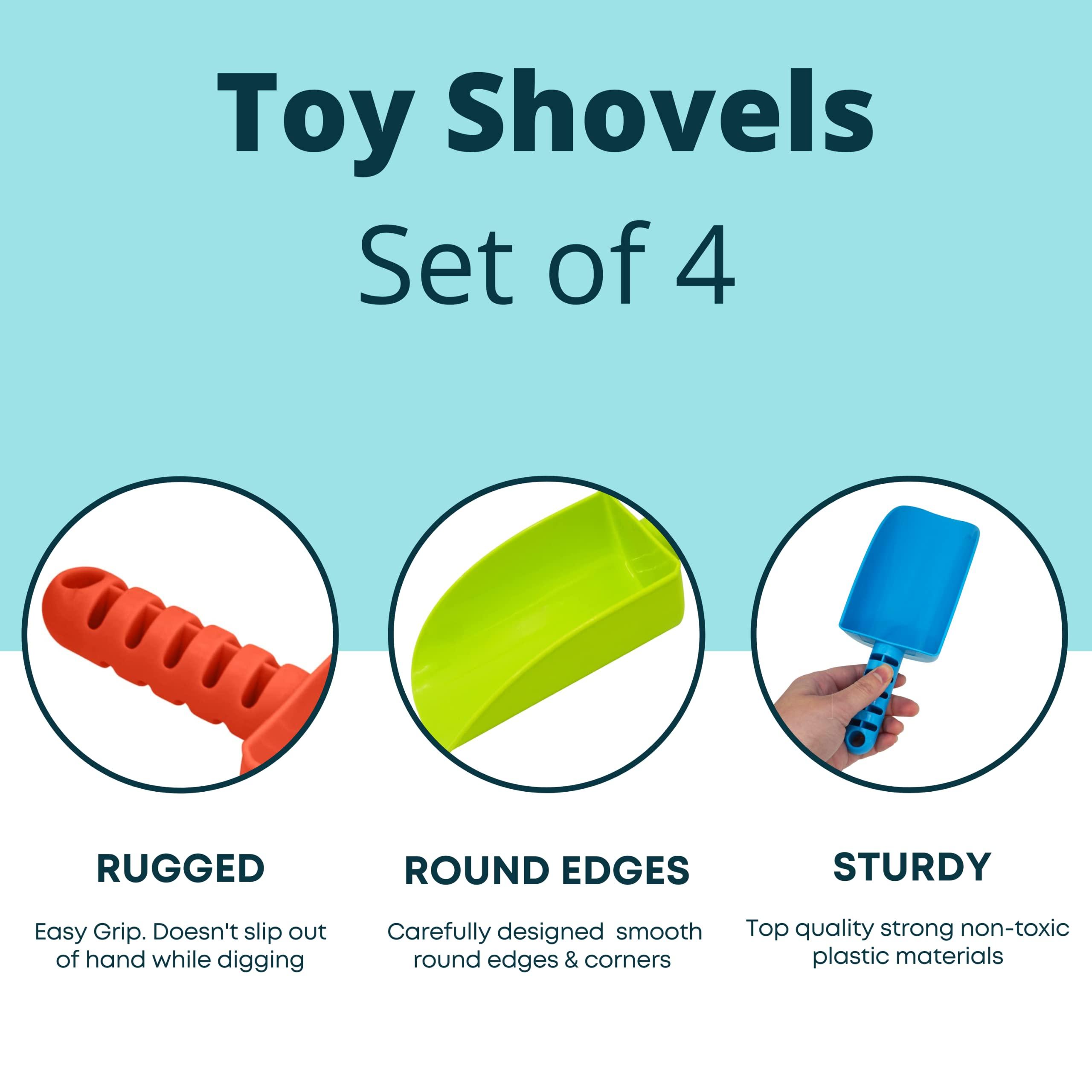 4E\'s Novelty 4E\'s Novelty 4 Pack Beach Shovels 8 Inch, Heavy Duty Plastic Sand Shovel for Kids, - Great for Planting Gardening Shovels for Toddlers, Outdoor Digging Sandbox Toys