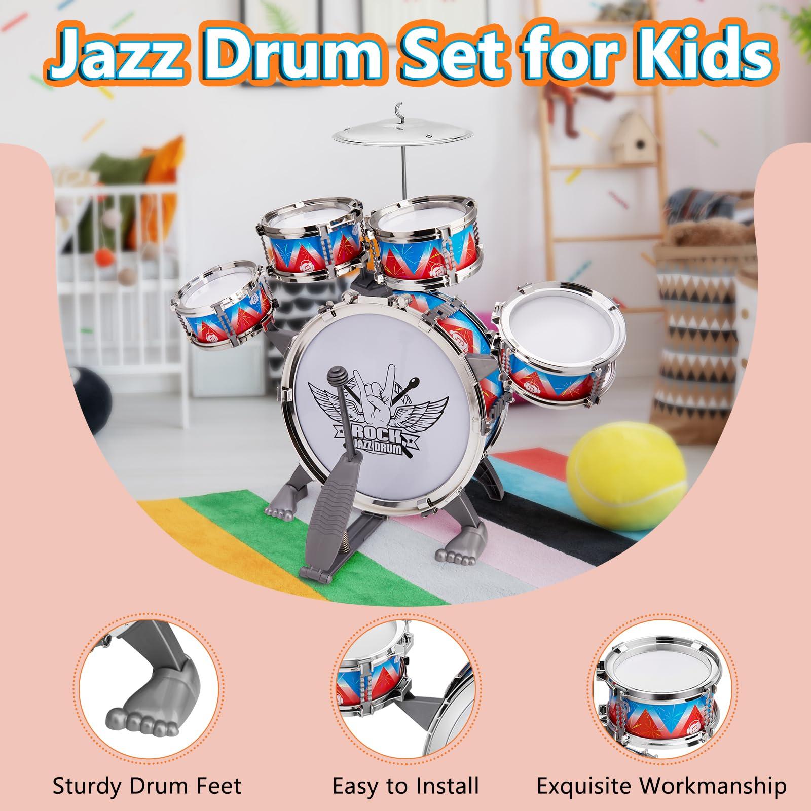 CHADRIGIVS Toddlers Drum Set Kids Jazz Drum Kit Band Rock Drum for 3-5 Years Old Perfect Birthday Xmas Gift - Early Learning Musical Toy Set with Easy Assembly