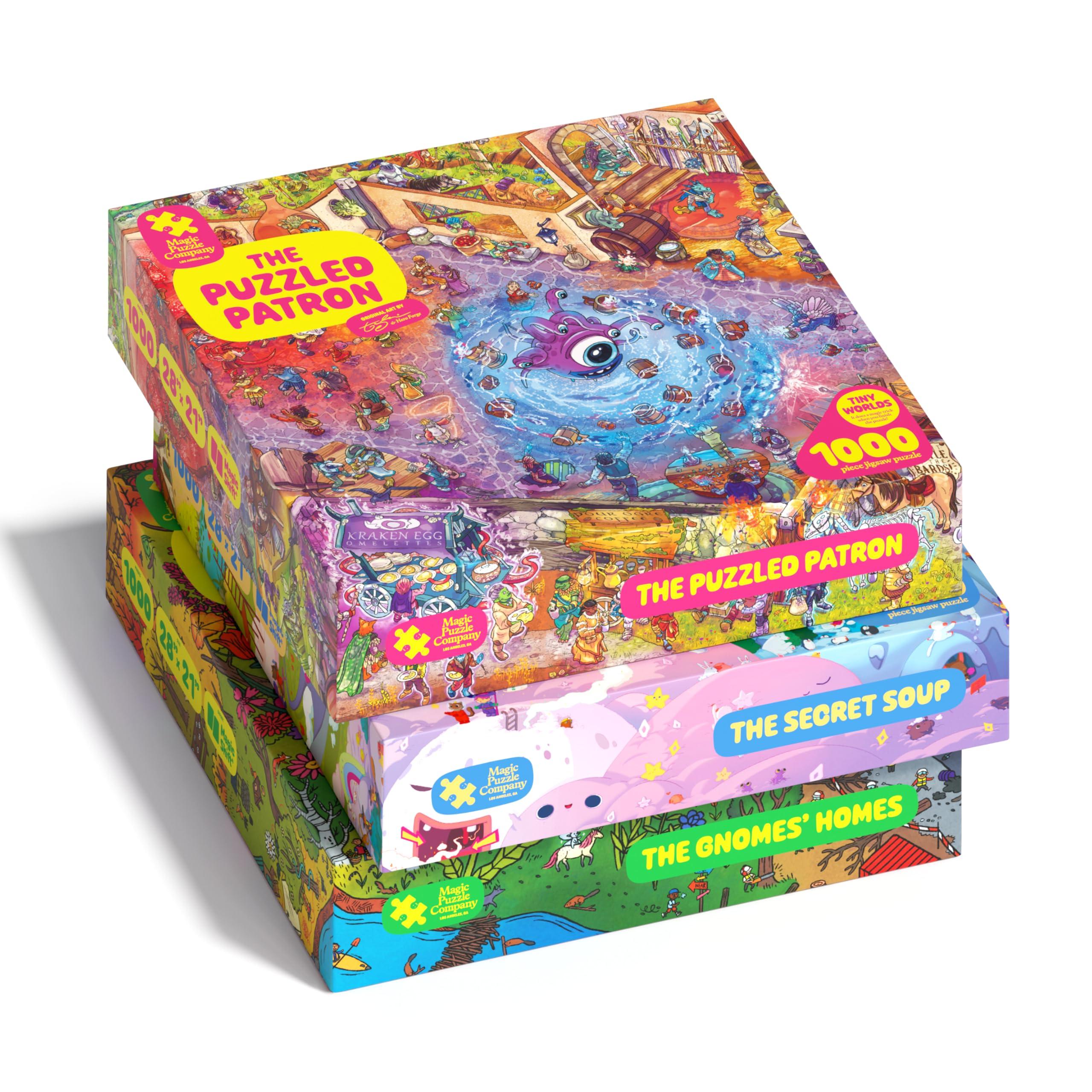 Magic Puzzle Company Magic Puzzles 3-Pack Series Three The Secret Soup, The Puzzled Patron, & The Gnomes\' Homes 1000 Piece Jigsaw Puzzles from The Magic Puzzle Company