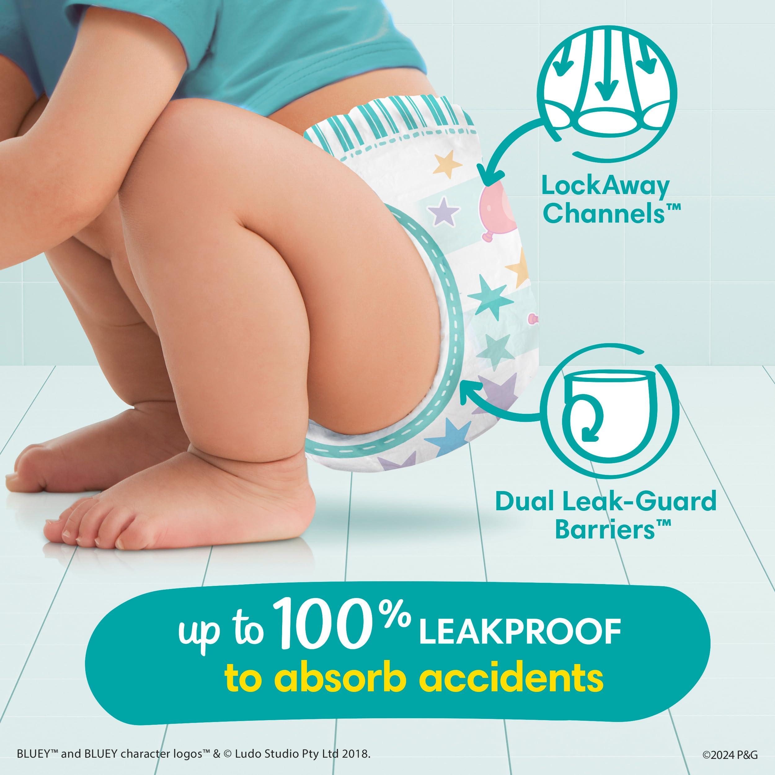 Pampers Pampers Easy Ups Bluey Pull On Training Pants Boys and Girls, 3T-4T, 124 Count with Sensitive Water Based Baby Wipes 4X Pop-Top Packs (336 Count)