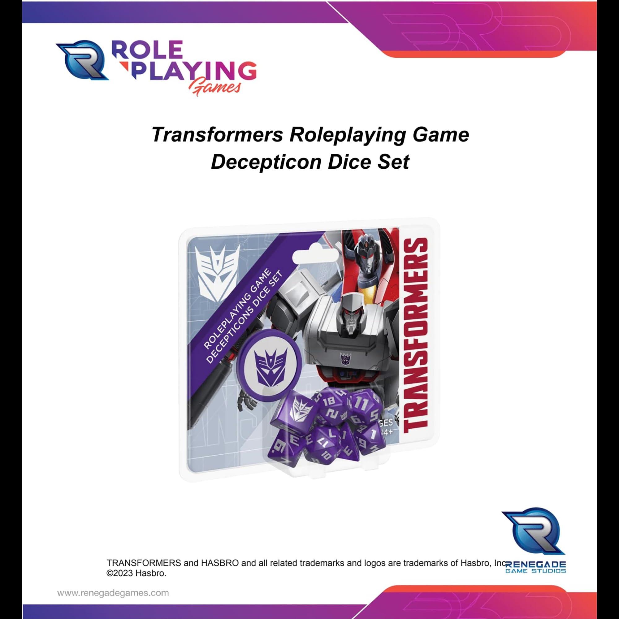 Renegade Game Studios Renegade Game Studios: Transformers RPG Decepticon Dice Set - 8 Pieces - Roleplaying Game Accessory, Designed for The Essence20 Roleplaying System