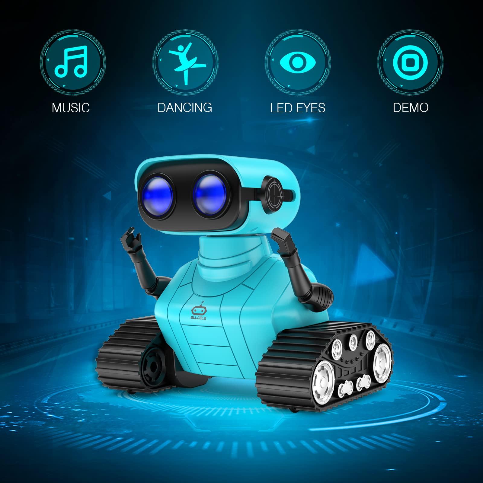 ALLCELE ALLCELE Robot Toys, Rechargeable RC Robots for Kids Boys, Remote Control Toy with Music and LED Eyes, Gift for Children Age 3 Years and Up - Blue