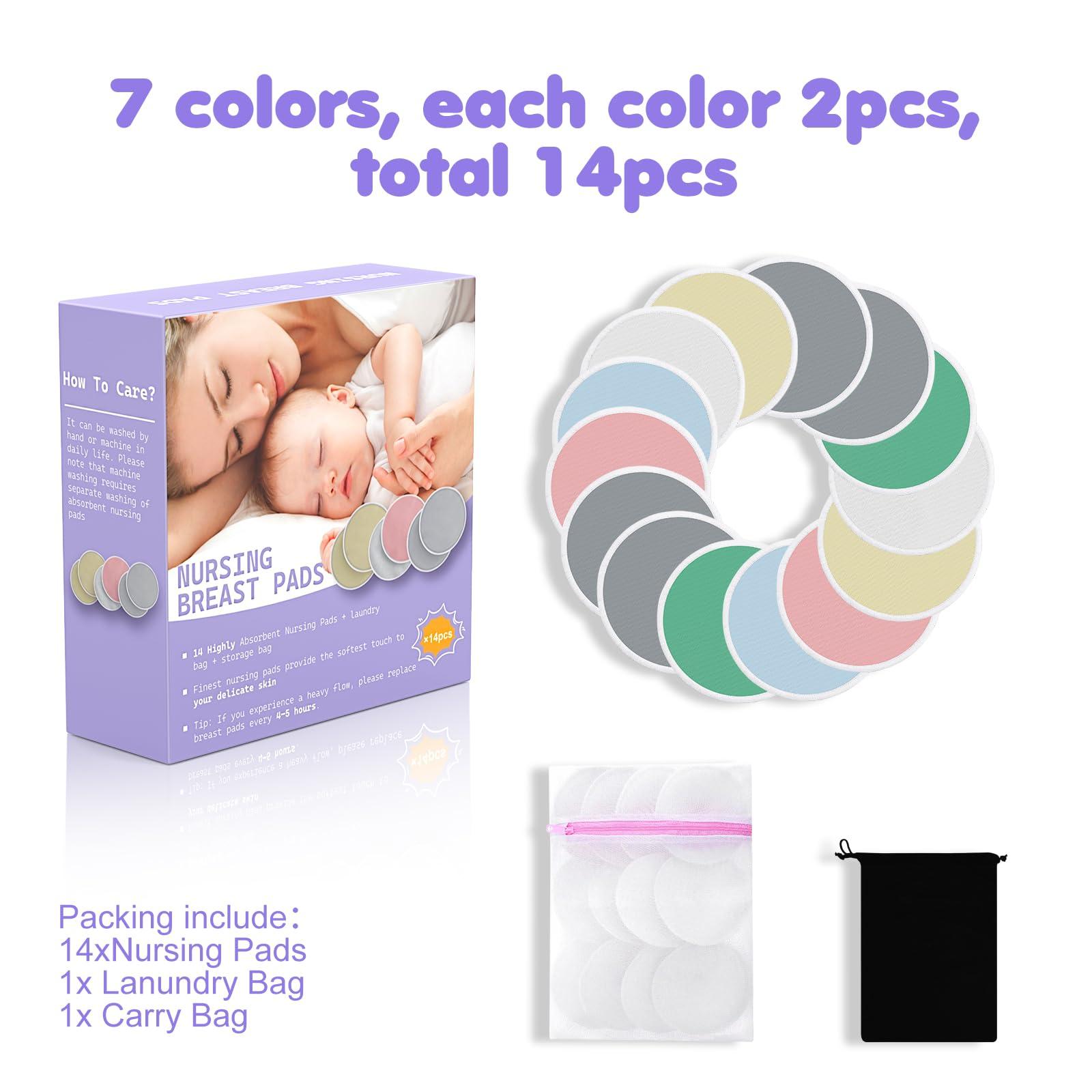 Deeoutlife 14 PCS Reusable Breast Pads for Breastfeeding Washable Nursing Pads, Reusable Nursing Pads with Wash & Carry Bags, 4.7 Inch
