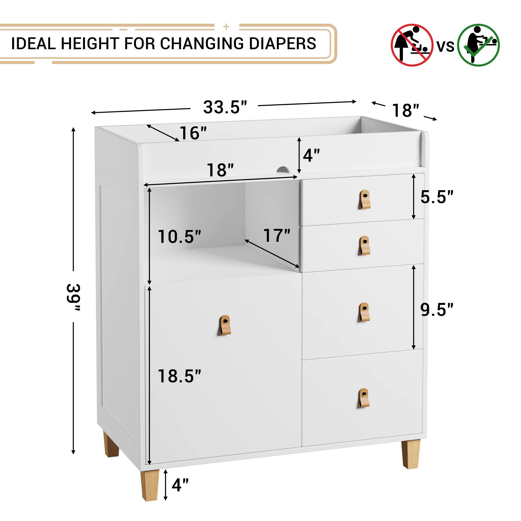 DAWNSPACES DAWNSPACES Baby Changing Table Dresser for Infants, Nursery Dresser Chest with 5 Drawers, Shelf, Storage Changing Station Dresser, White