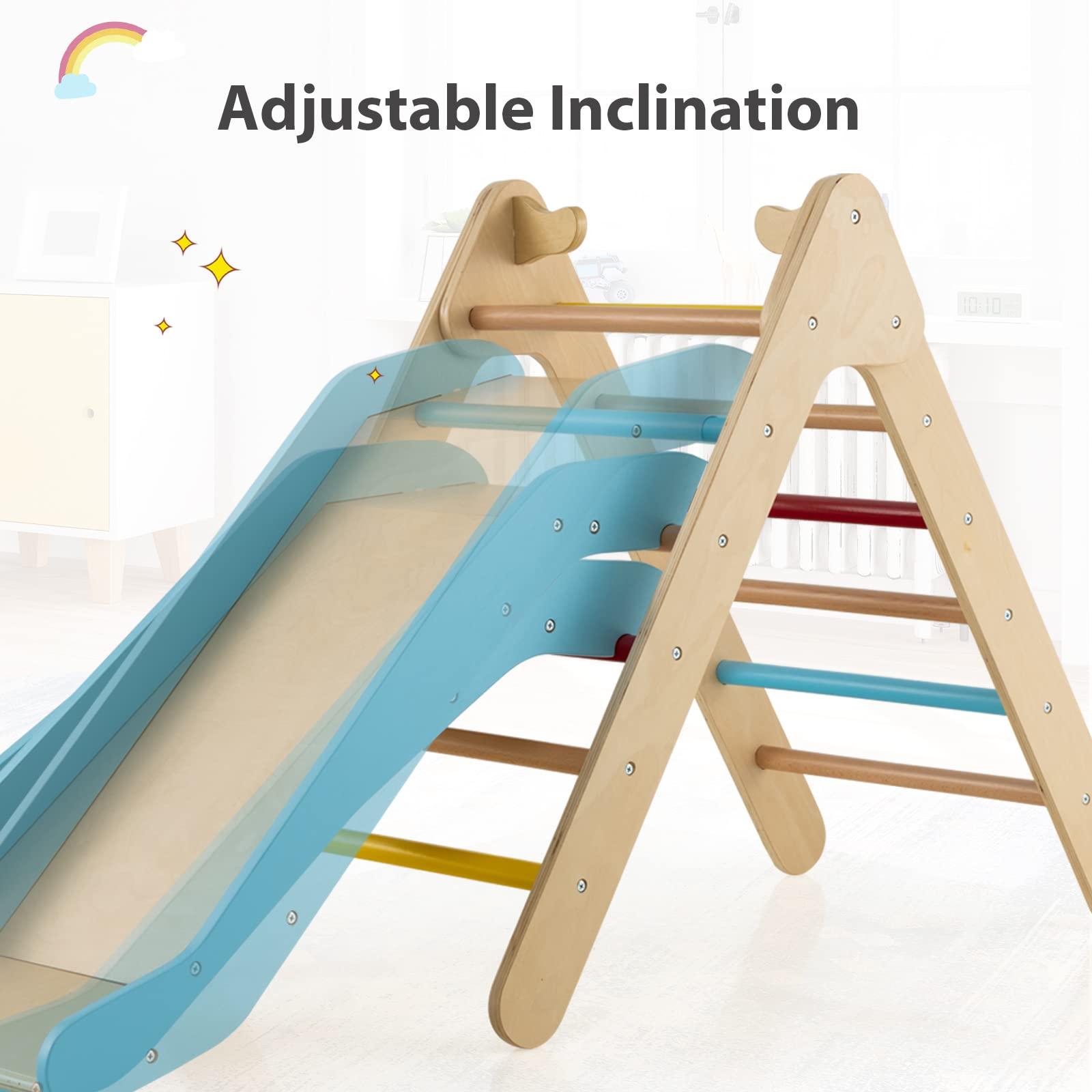 Olakids OLAKIDS Pikler Triangle Set 2 in 1 Climbing Toys for Toddlers Foldable Wood Montessori Baby Jungle Gym with Ladder Ramp Slide Kids Indoor Playground Activity Play Structure