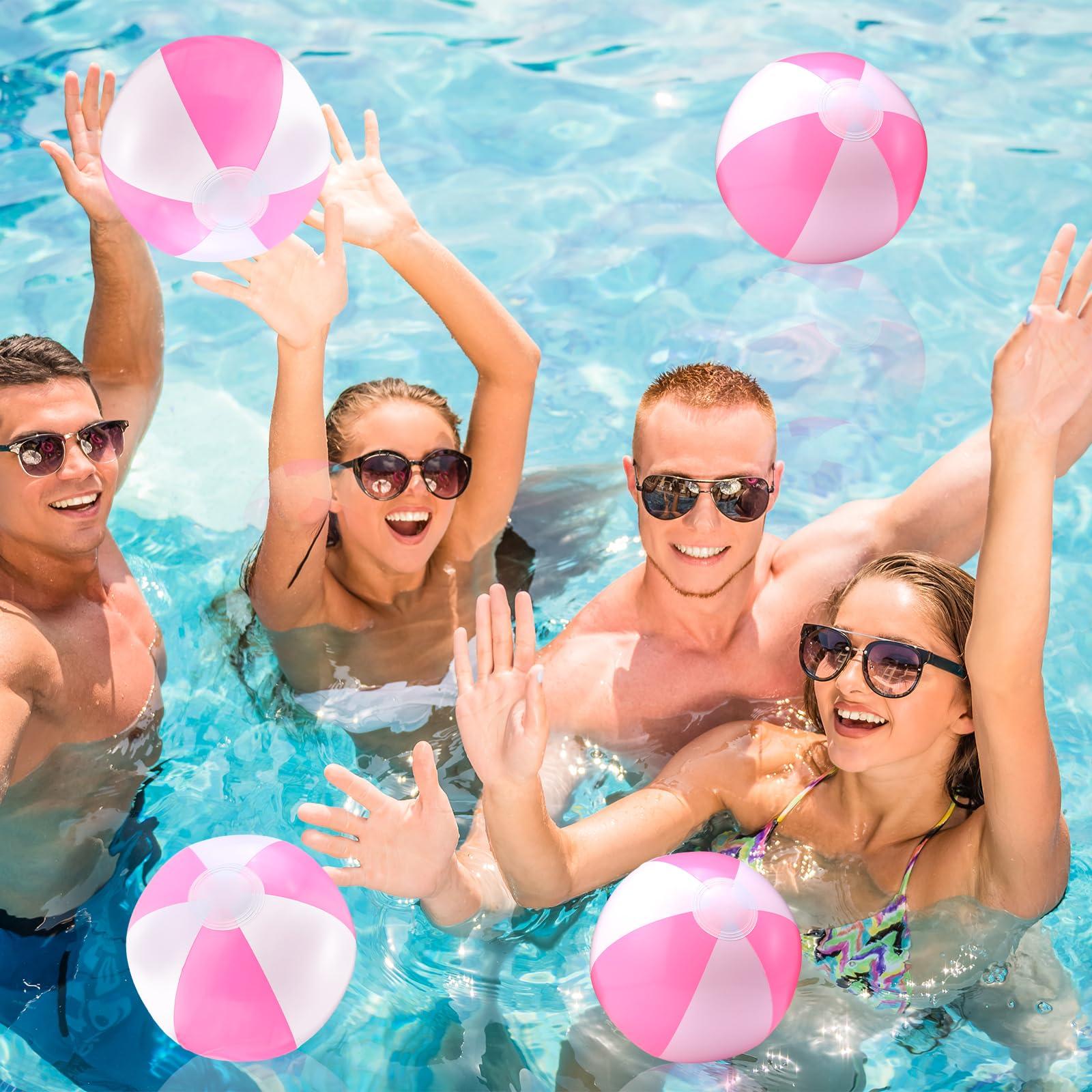 Lunmon Lunmon 24 Pieces Pink and White Inflatable Beach Ball Round Pool PVC Balls Bulk Pool Party Favors Blow up Game Summer Toys for Swimming Hawaiian Tropical Theme Party Supplies(12 Inch)
