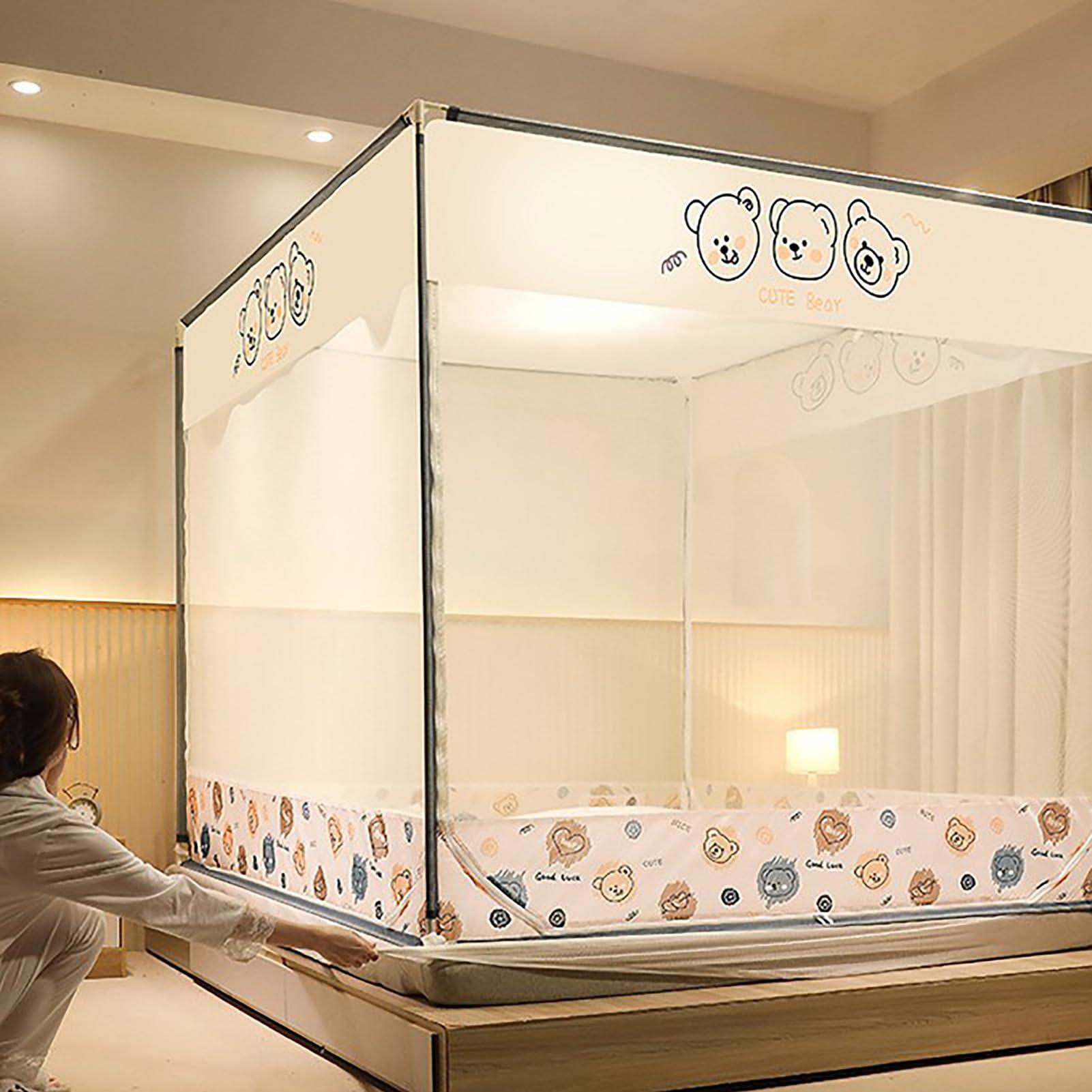 YAXANSIH YAXANSIH Free Installation of Mosquito Net Anti-fall's Square Top Zipper Encryption Folding Wire Anti-Mosquito Net Home,J,1.5X2M