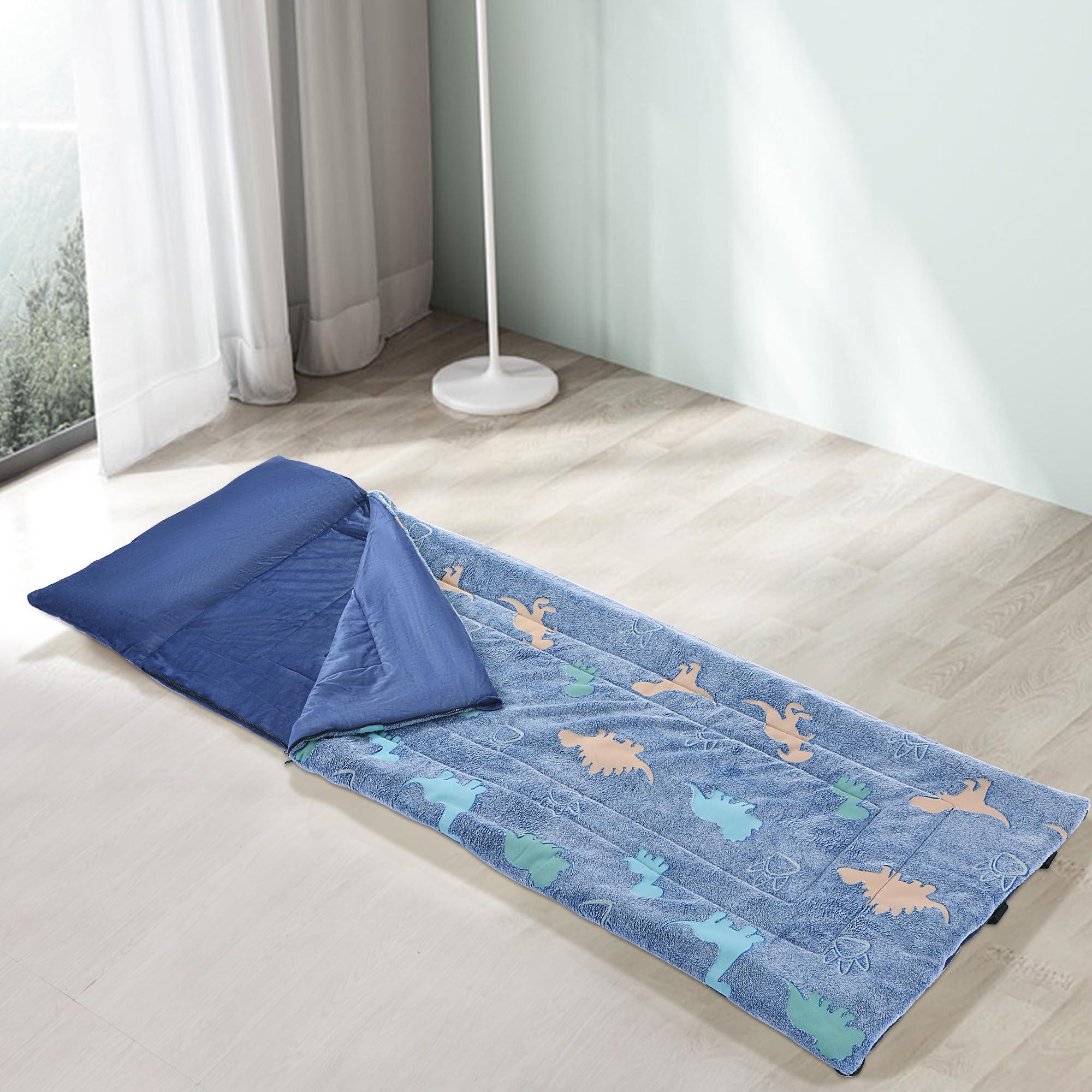 HOMBYS HOMBYS Glow in The Dark Sleeping Bags for 10~12 Years Old Kids, Soft Kids Nap Mat with Pillow and Blanket for Daycare School, Travel Sleep Bag for Childern Girls Boys Truck Travel Camping