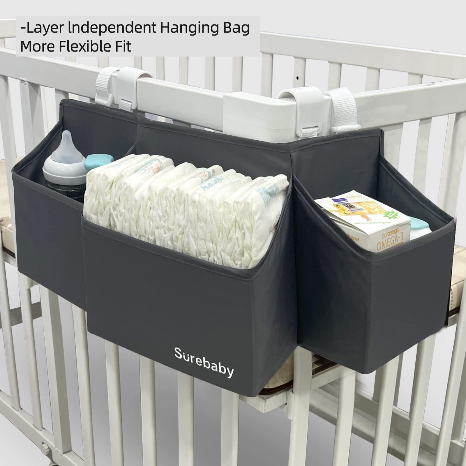 surebaby surebaby Hanging Baby Diaper Caddy, 3-in-1 Diaper Caddy Organizer Holder For Baby Crib, Nursery Organization Diaper Stacker Storage For Crib, Changing Table, Car, Wall-Grey