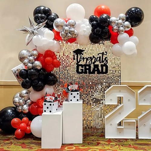 UAEYW 139Pcs Red and Black Balloon Arch Garland Kit for Graduation Party Decorations,Red Black White Silver Confetti Explosion Star Balloons for Class of 2024 Congrats Grad Celebrations Birthday Supplies