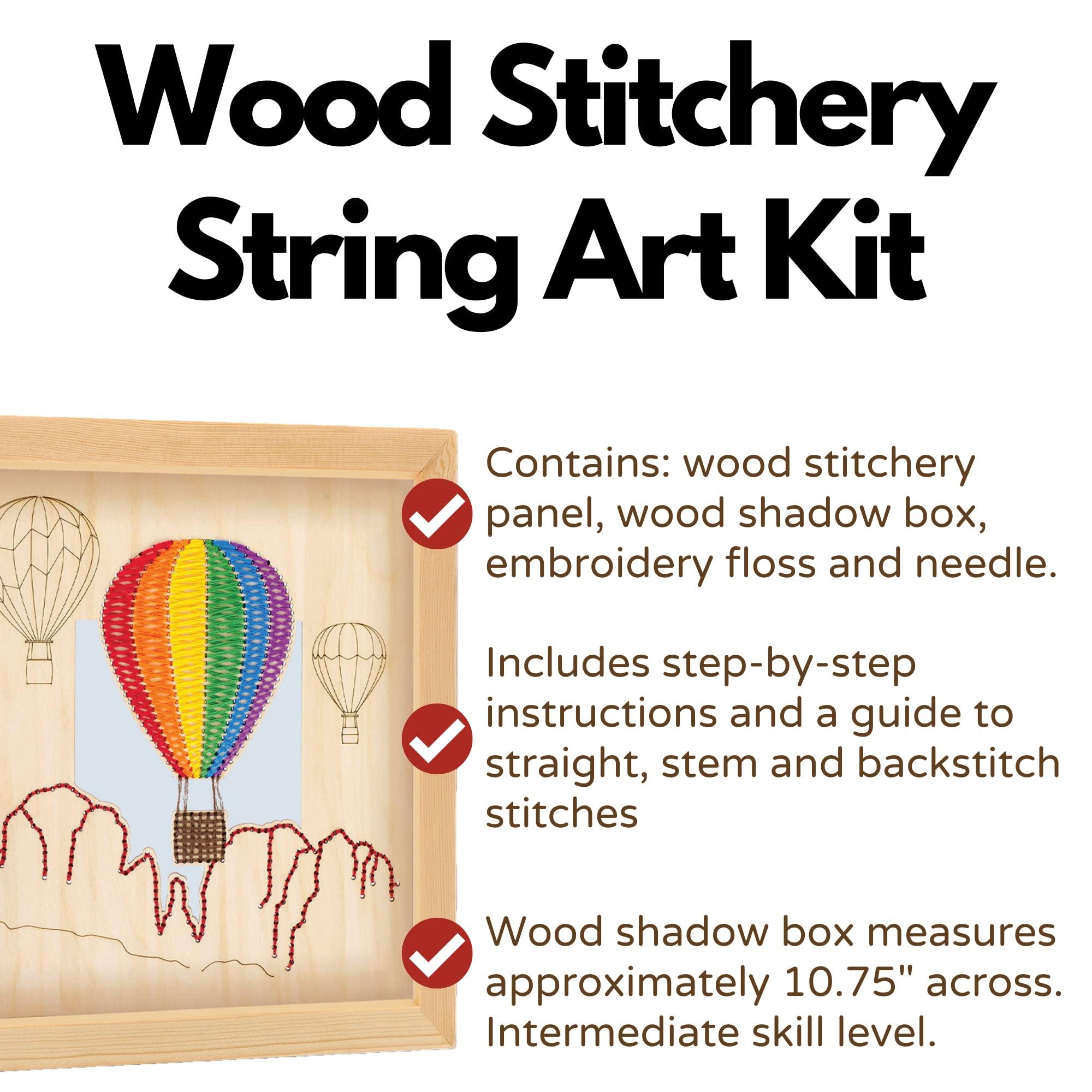 LEISURE ARTS Wood Stitched String Art Kit with Shadow Box Hot Air Balloon - Adult Or Kids Craft - Craft Kits for Teens String Art Kit for Adults 3D 3D Kids 10.75"
